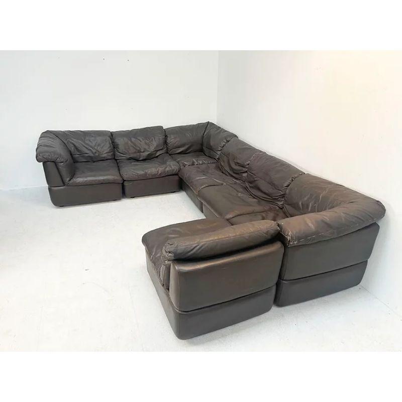 20th Century XL Dark Brown Leather Sofa Set, 1970's