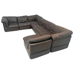 Used XL Dark Brown Leather Sofa Set, 1970
s