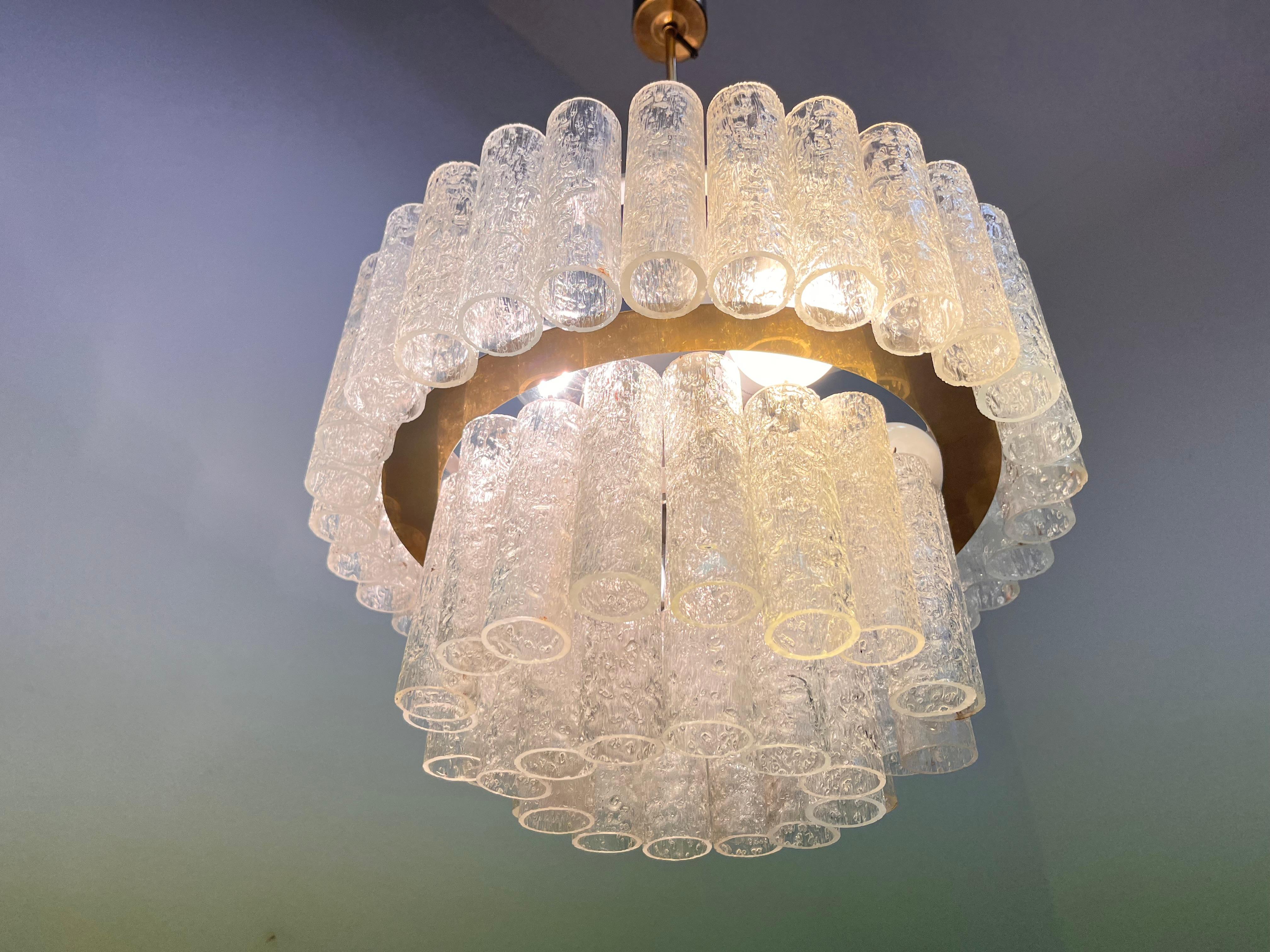 Mid-20th Century XL Design Midcentury Glass Chandelier by Doria, 1960s / Germany For Sale