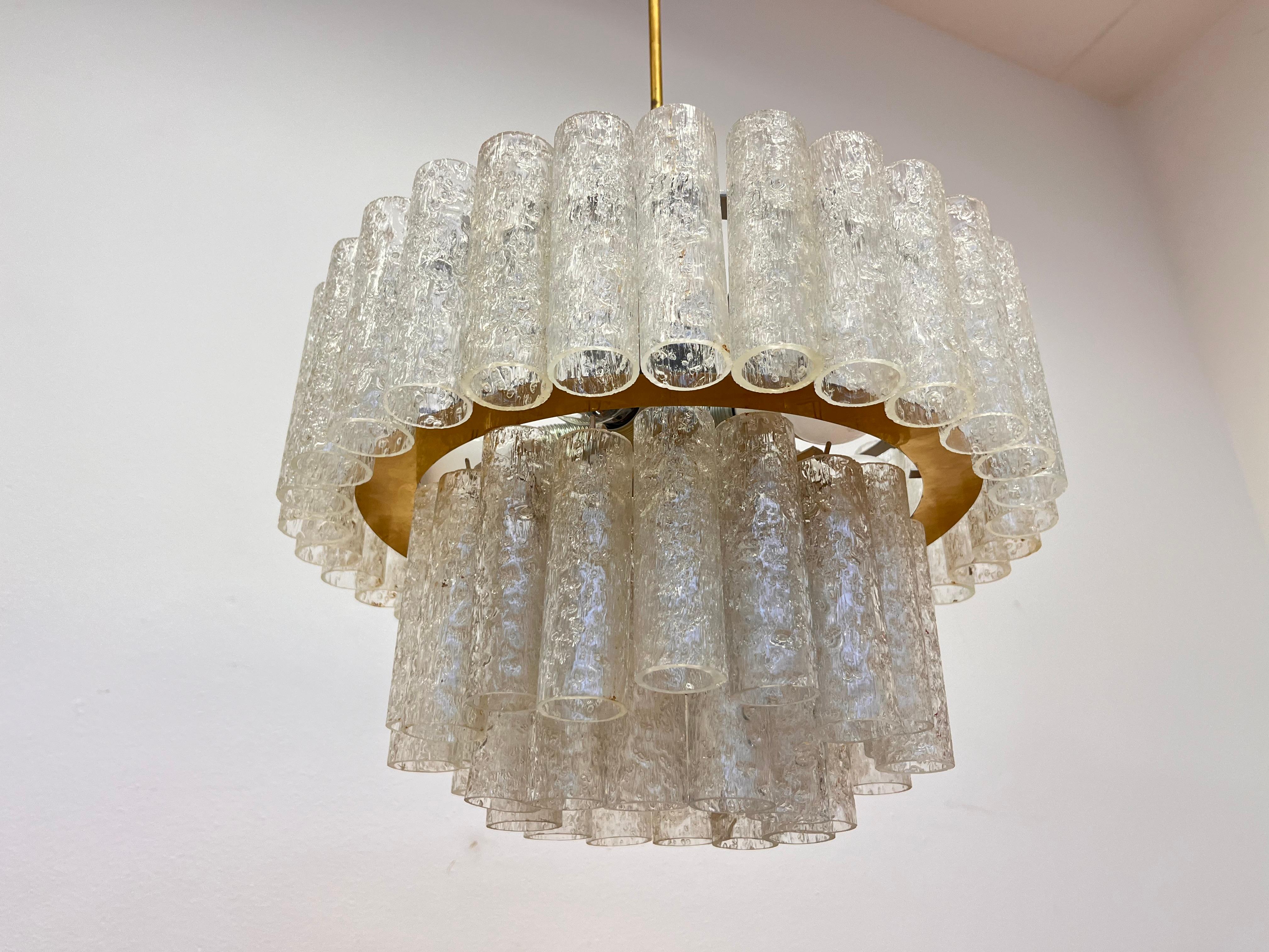 XL Design Midcentury Glass Chandelier by Doria, 1960s / Germany For Sale 1
