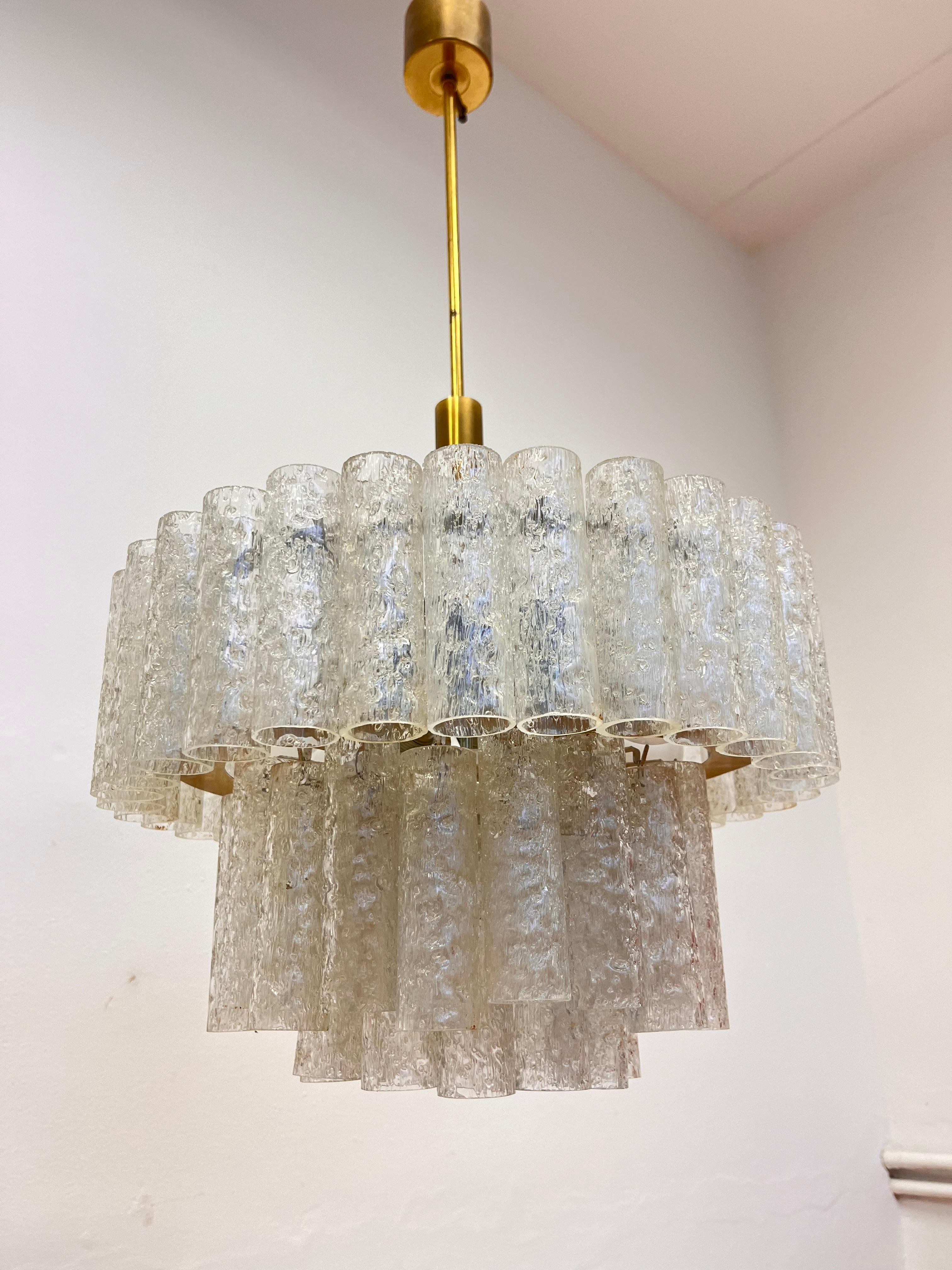 XL Design Midcentury Glass Chandelier by Doria, 1960s / Germany For Sale 2
