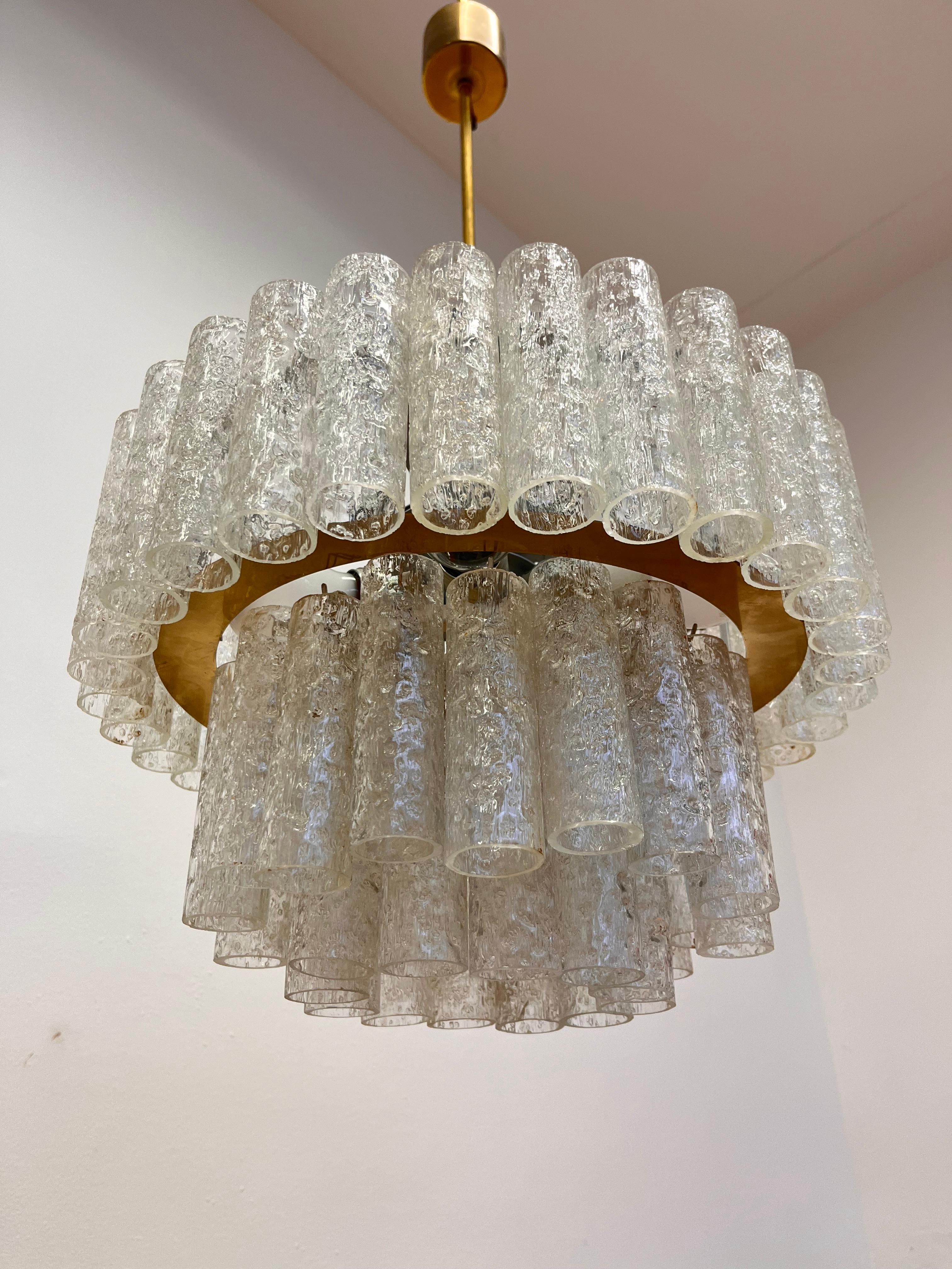 XL Design Midcentury Glass Chandelier by Doria, 1960s / Germany For Sale 3
