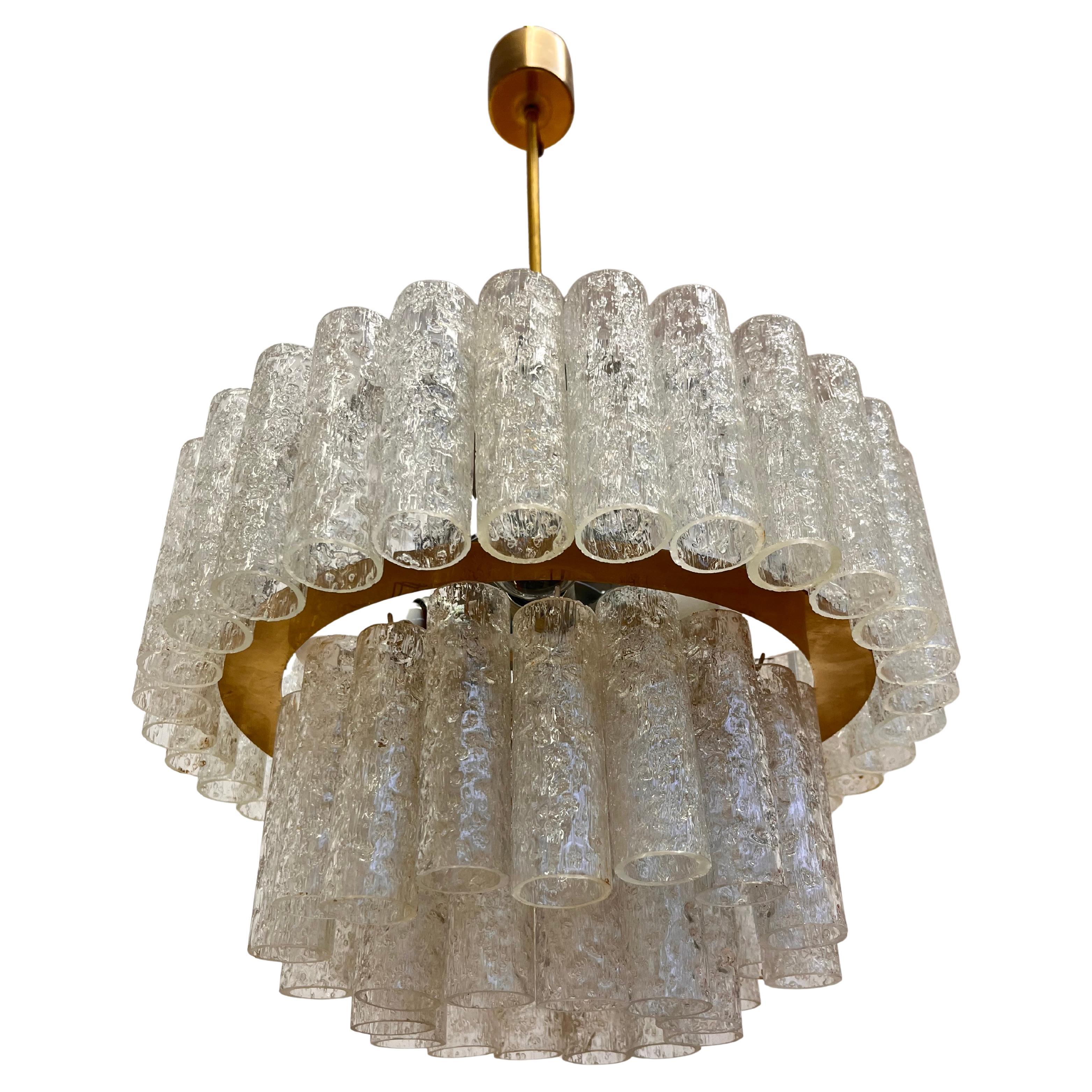 XL Design Midcentury Glass Chandelier by Doria, 1960s / Germany For Sale
