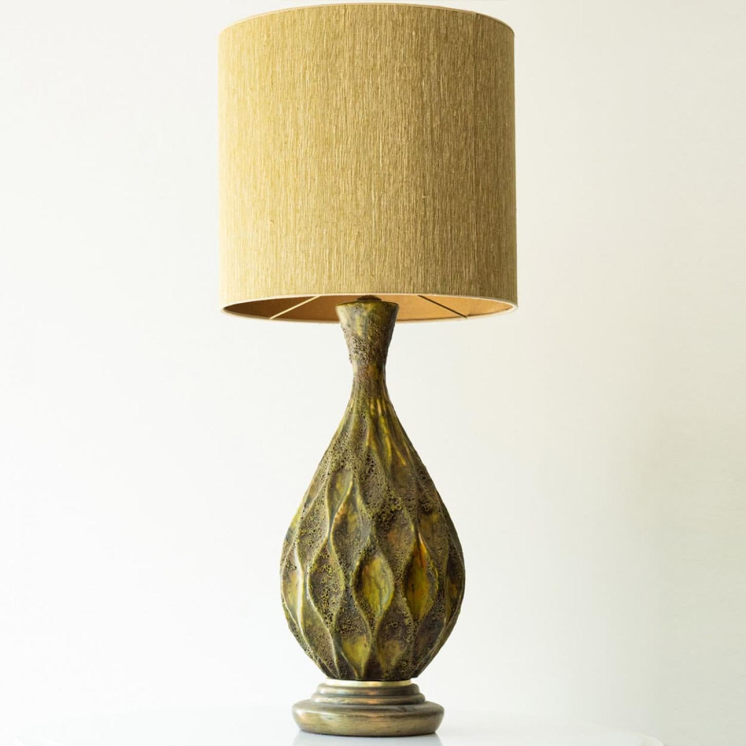 Francese XL Diamondshape Ceramic Table Floor Lamp, New Lampshade by R. Houben, 1970 in vendita