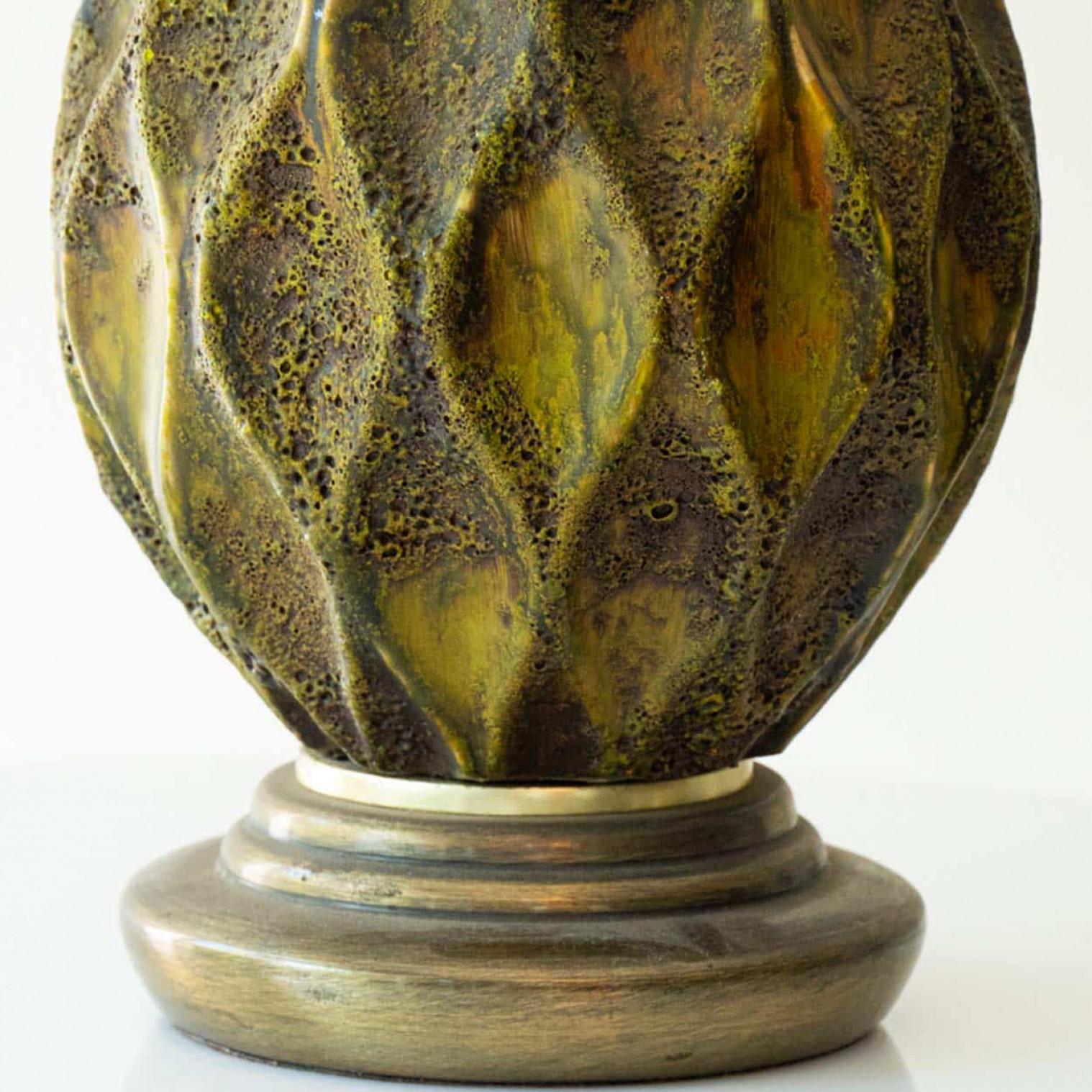 Fine XX secolo XL Diamondshape Ceramic Table Floor Lamp, New Lampshade by R. Houben, 1970 in vendita