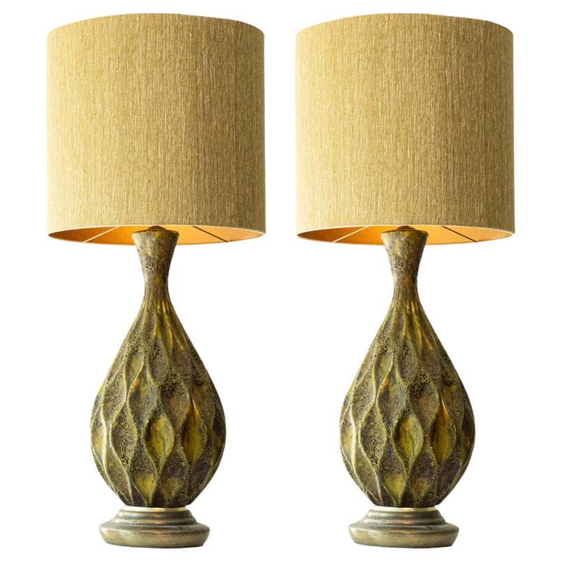 Lampada da tavolo in ceramica XL Diamondshape, paralume nuovo di R. Houben, 1970