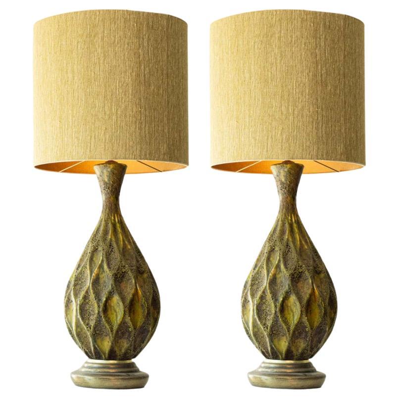 XL Diamondshape Ceramic Table Floor Lamp, New Lampshade by R. Houben, 1970