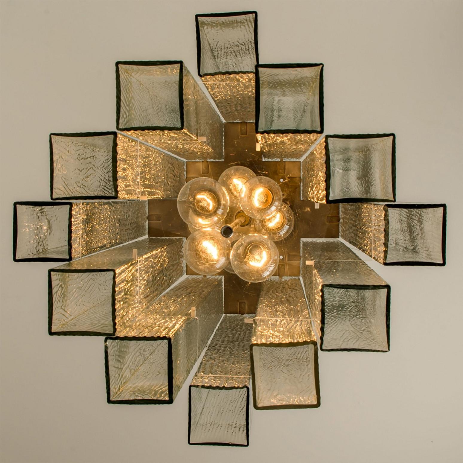 Mid-20th Century XL Doria Glass and Chrome Chandelier, Germany 1960s For Sale