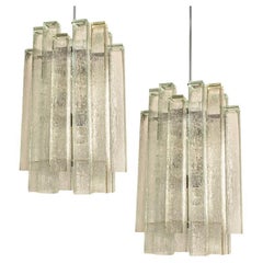 Lampadario XL Doria in vetro e cromo, Germania 1960