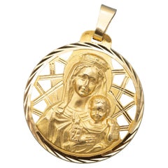 XL Double sided charm, Vintage 18 karat solid gold Catholic pendant - Holy Jesus