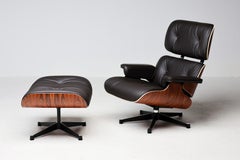 XL Eames Lounge Chair & Ottoman in Santos Palisander with Chocolate Leather