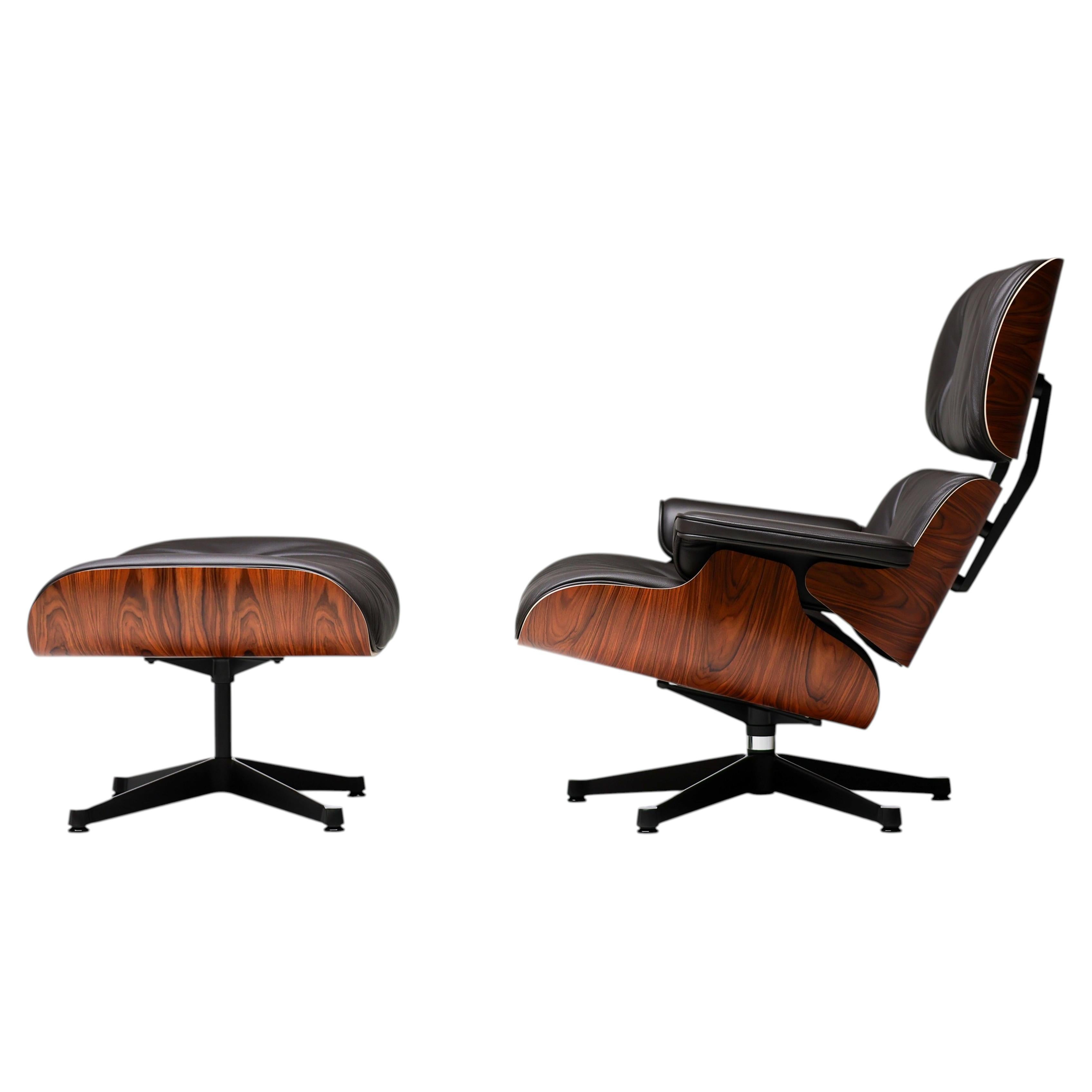 XL Eames Lounge Chair & Ottoman aus Santos-Palisander mit schokoladenbraunem Leder im Angebot
