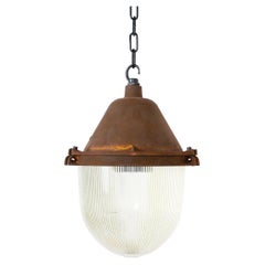 Antique Xl Extreme Rusted Industrial Pendant Lights with Prismatic Glass