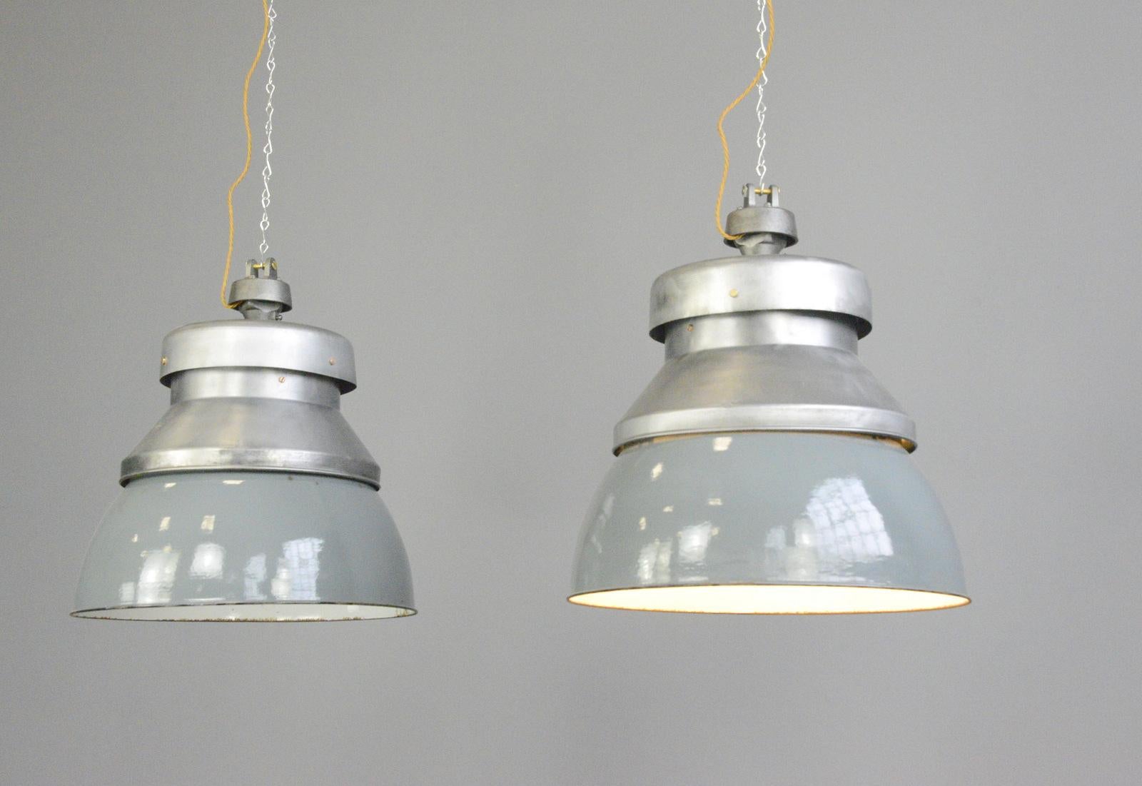 Industrial XL Factory Pendant Lights by Kandem circa 1930s