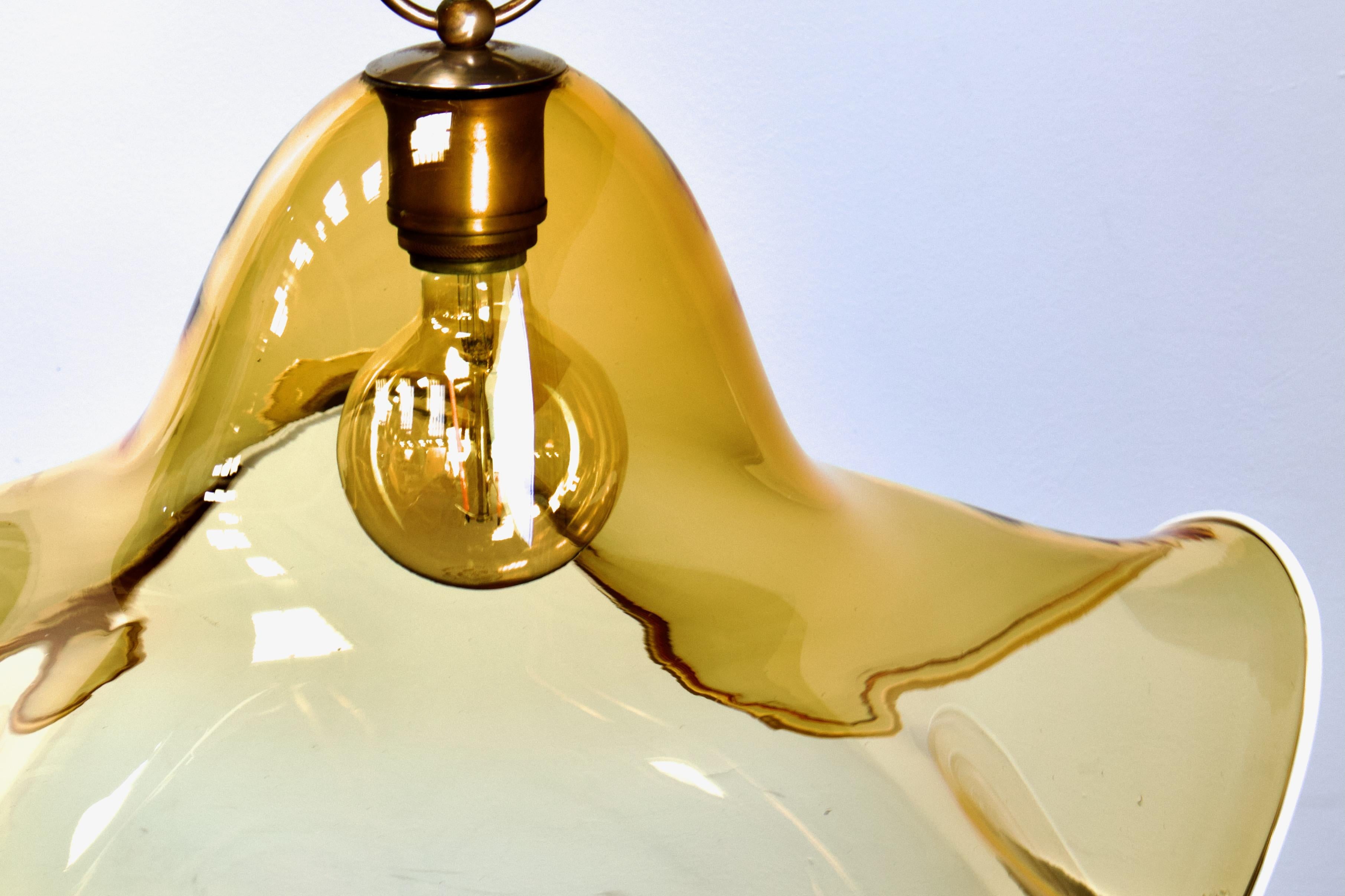 Lampe à suspension en verre de Murano ambré à fleurs XL par La Murrina, 1970, Italie en vente 3