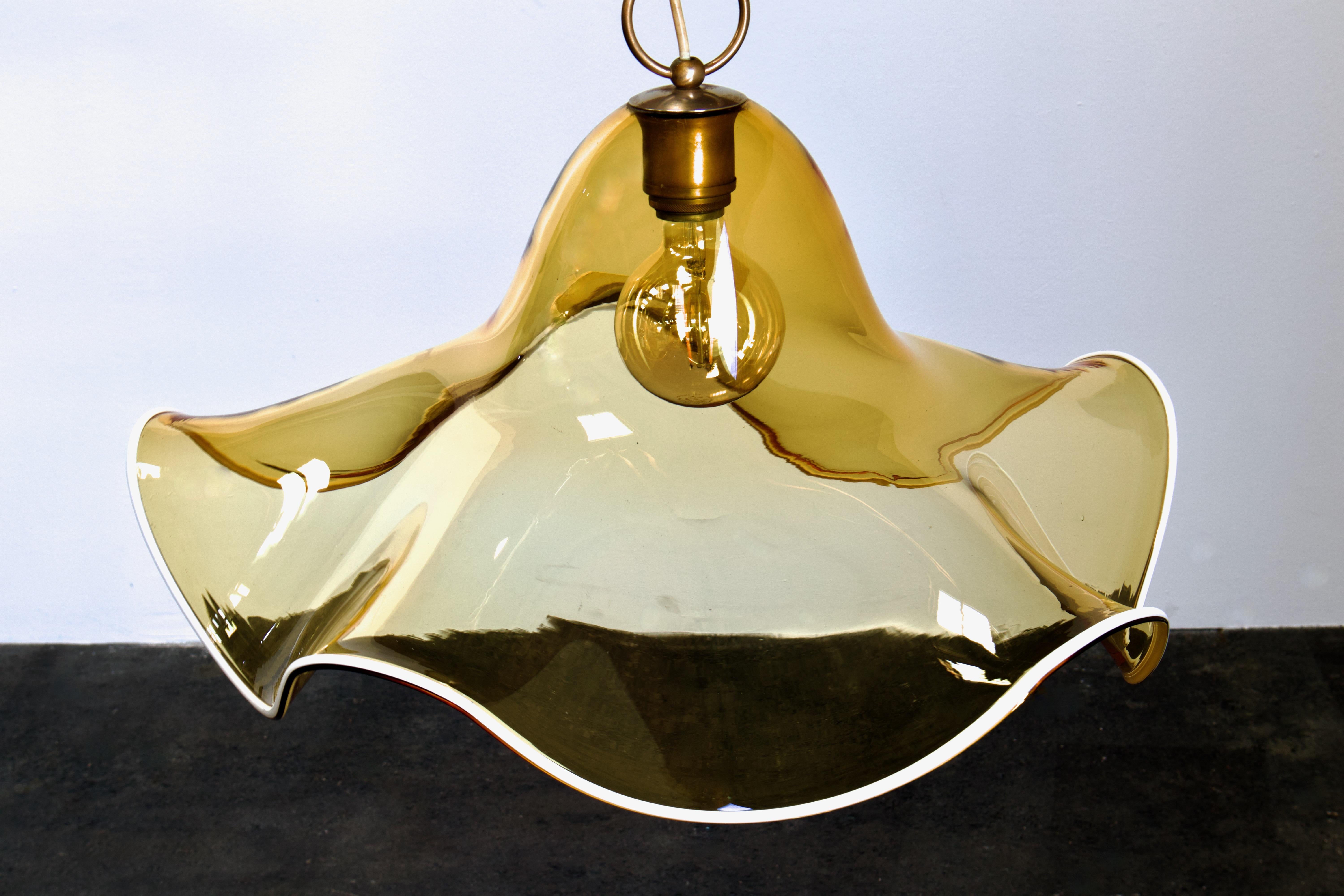 Lampada a sospensione XL in vetro di Murano ambrato e floreale di La Murrina, Italia, anni '70 in vendita 4