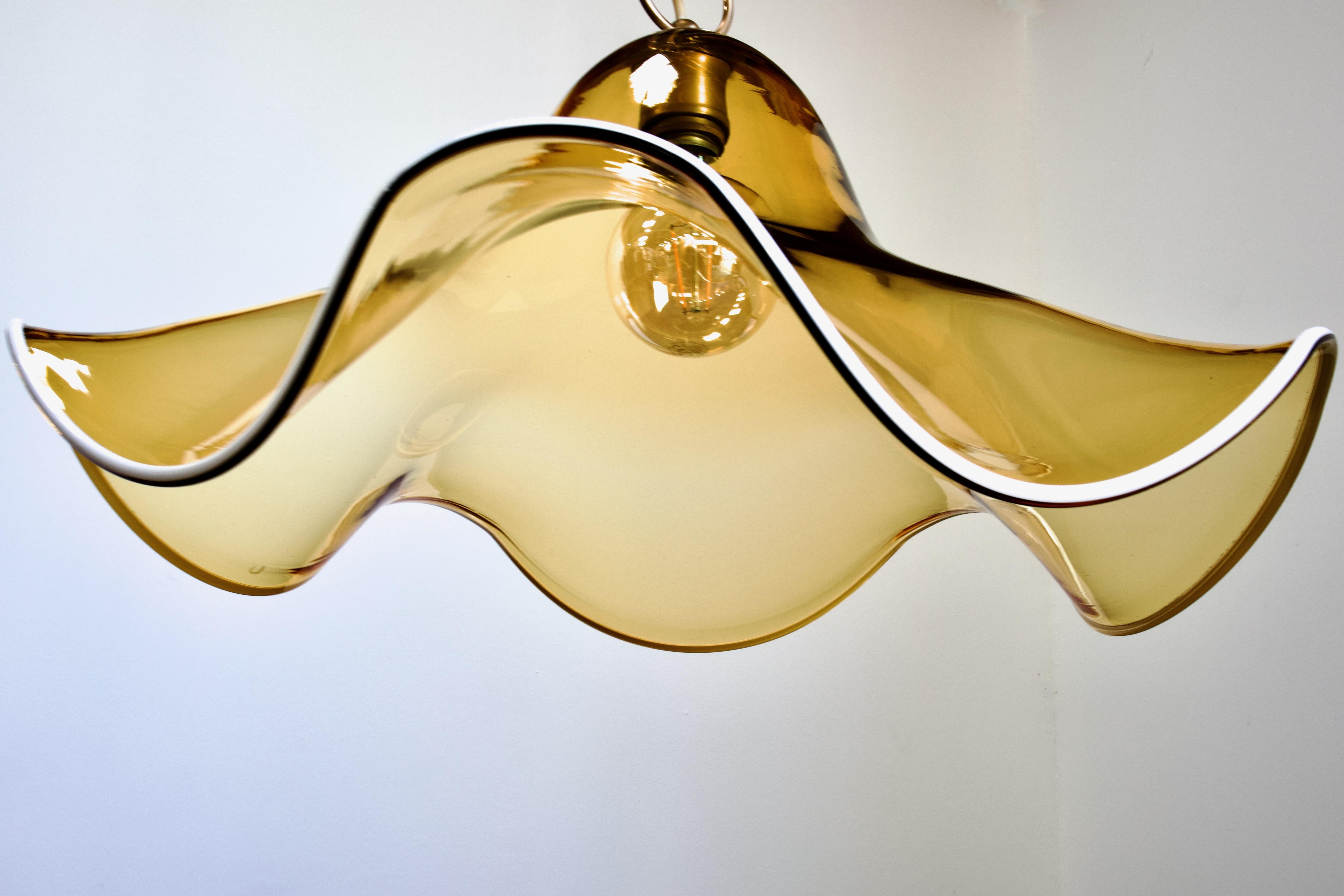 Lampe à suspension en verre de Murano ambré à fleurs XL par La Murrina, 1970, Italie en vente 5