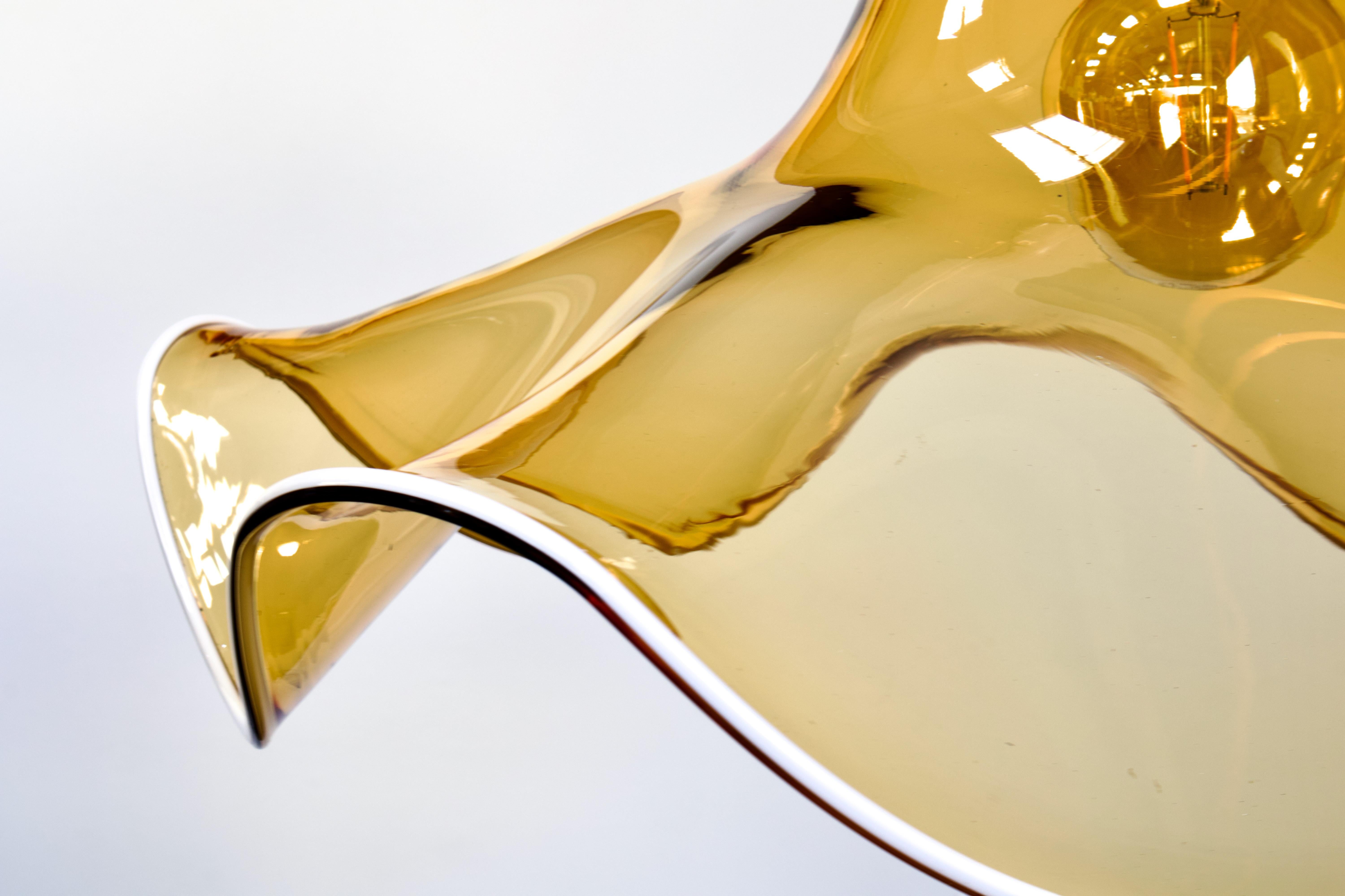 Lampada a sospensione XL in vetro di Murano ambrato e floreale di La Murrina, Italia, anni '70 in vendita 1