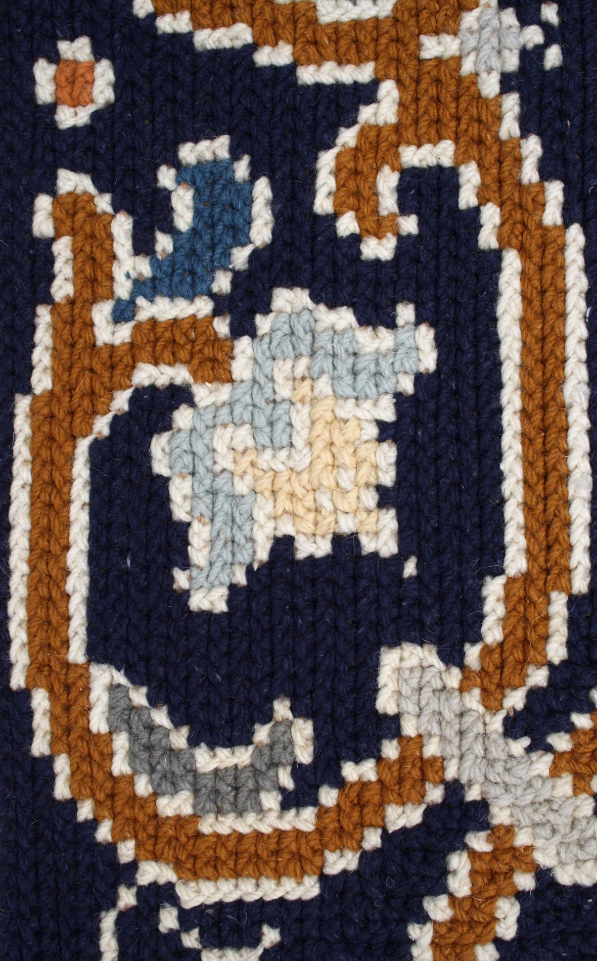 Tapestry XL Floral European Portuguese Needlepoint Embroidered Arraiolos Rug Cream & Blue For Sale