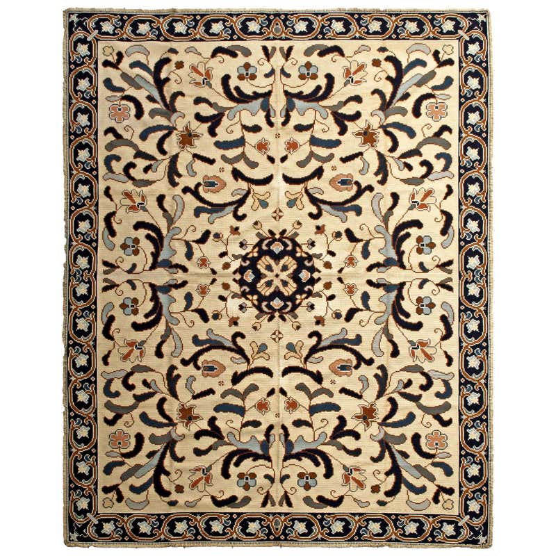XL Floral European Portuguese Needlepoint Embroidered Arraiolos Rug ...
