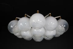 XL Flush Mount / Chandelier with Frosted Globes and Brass, Italy, 1960s