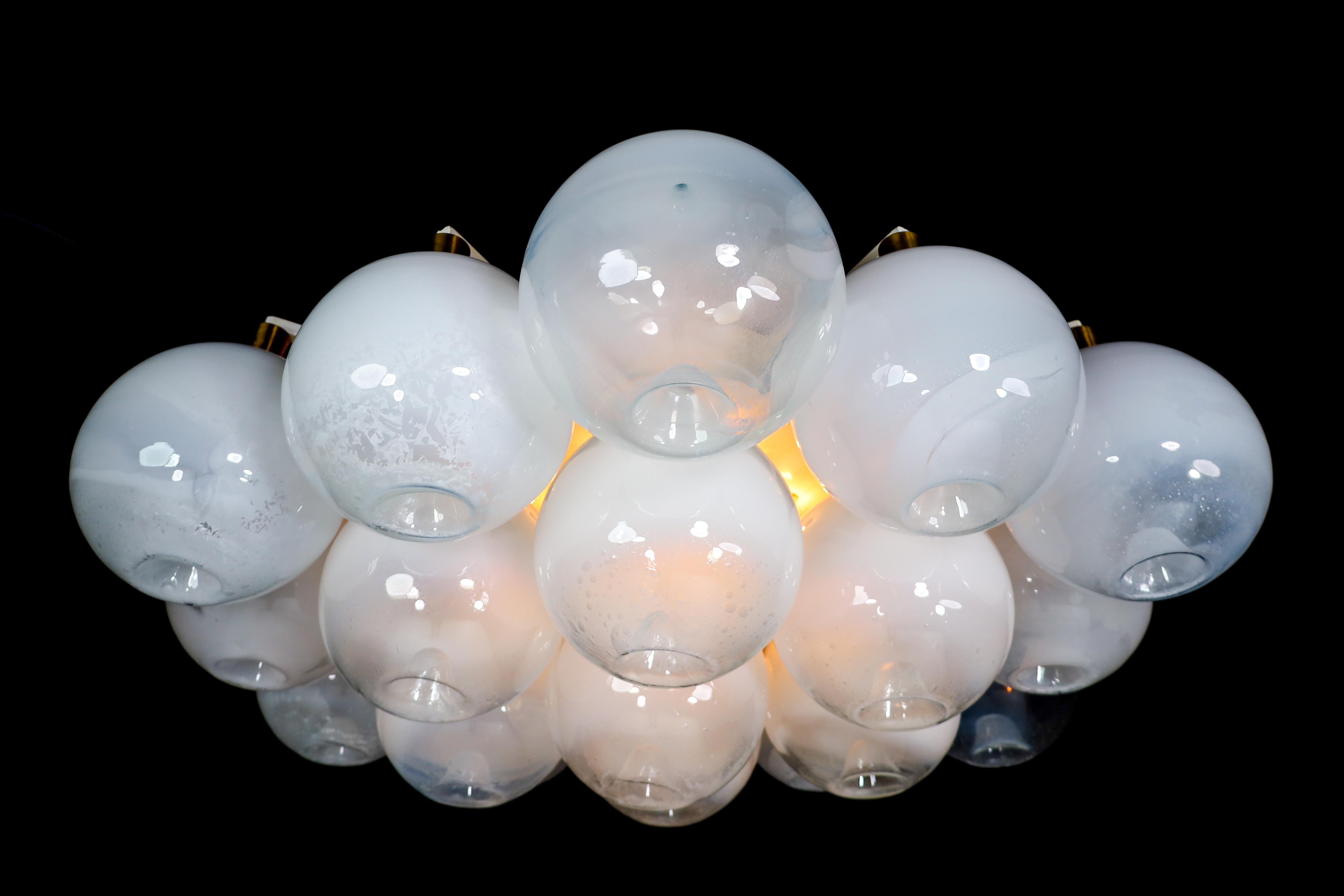 XL Flush Mount / Chandelier with Frosted Globes and Brass, Italy, 1960s For Sale 2