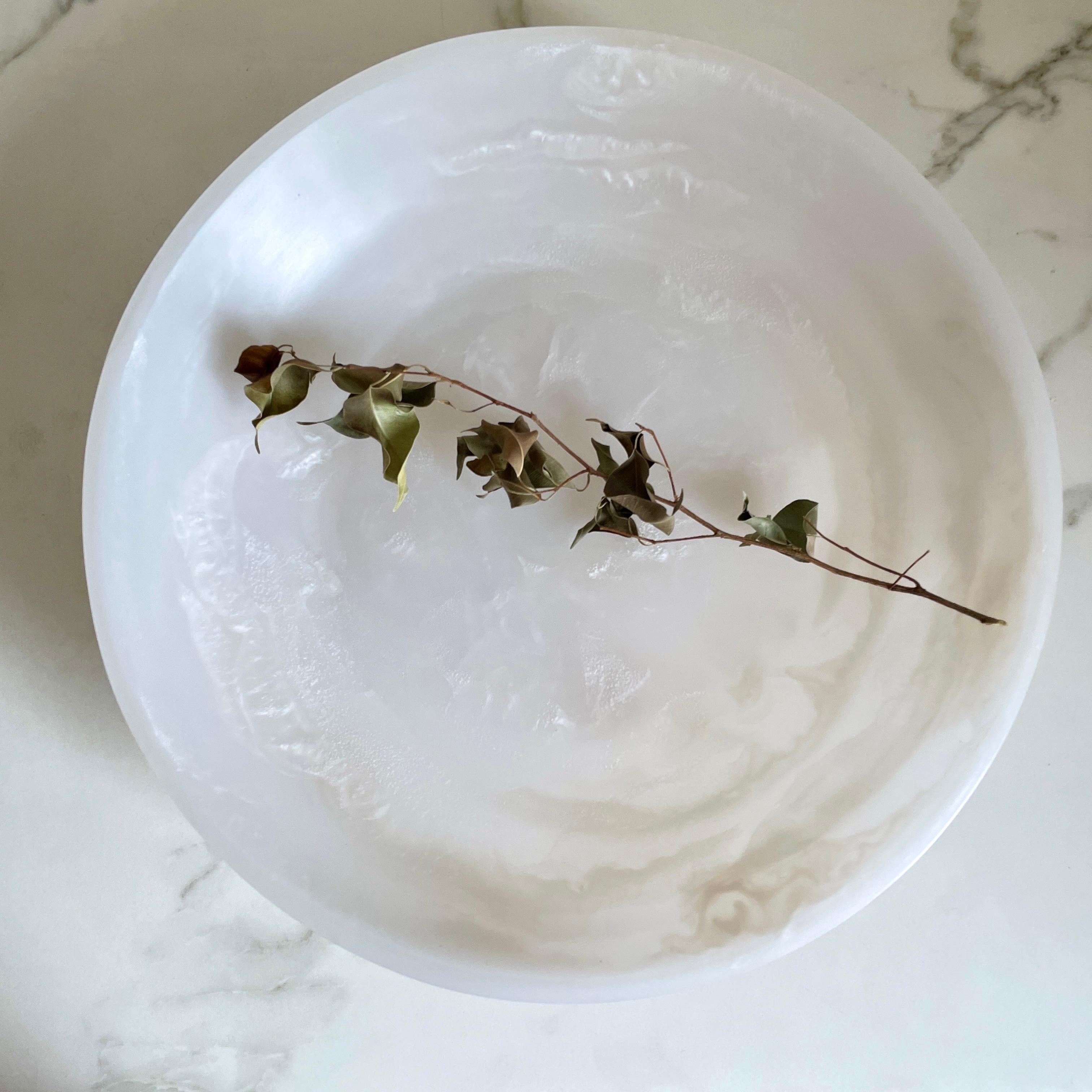 Modern XL Footed Resin Bowl Centerpiece in White and Pearl by Paola Valle For Sale