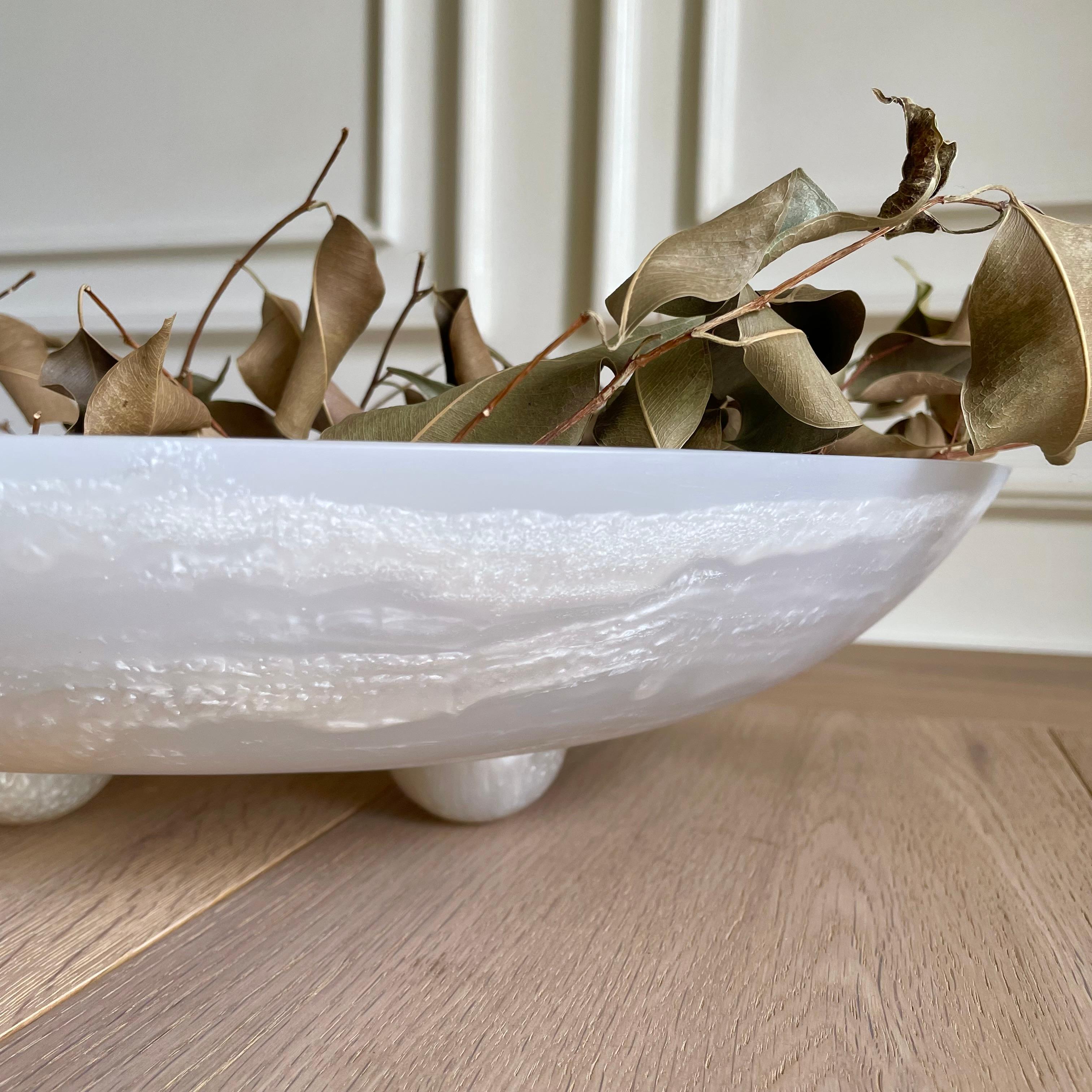 Mexican XL Footed Resin Bowl Centerpiece in White and Pearl by Paola Valle For Sale