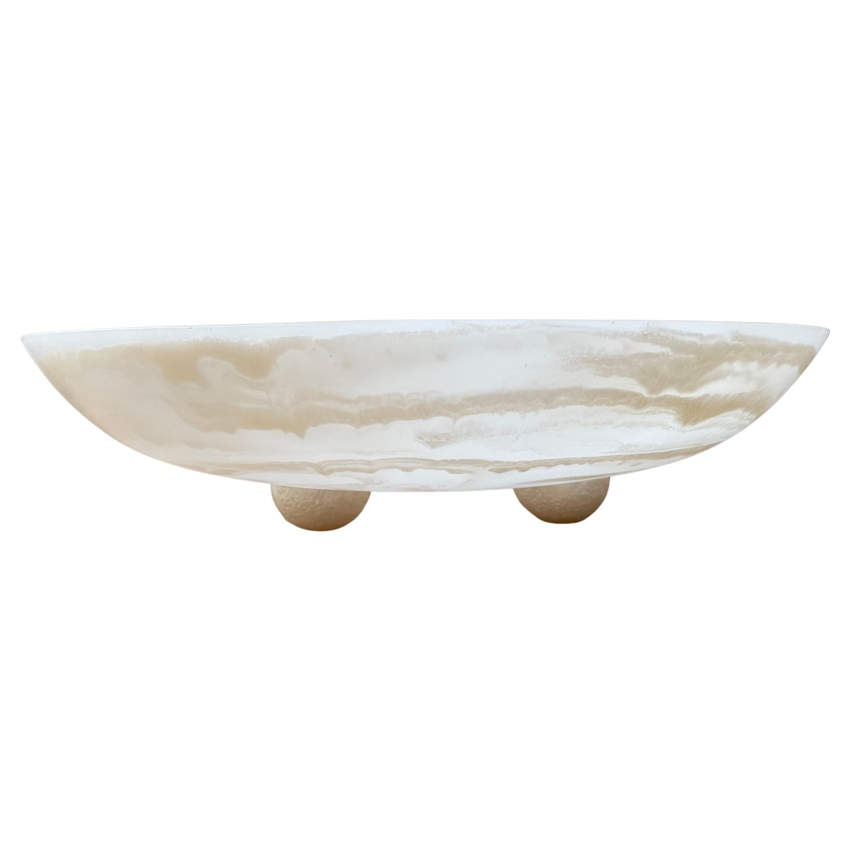 XL Footed Resin Bowl Centerpiece in White and Pearl by Paola Valle For Sale