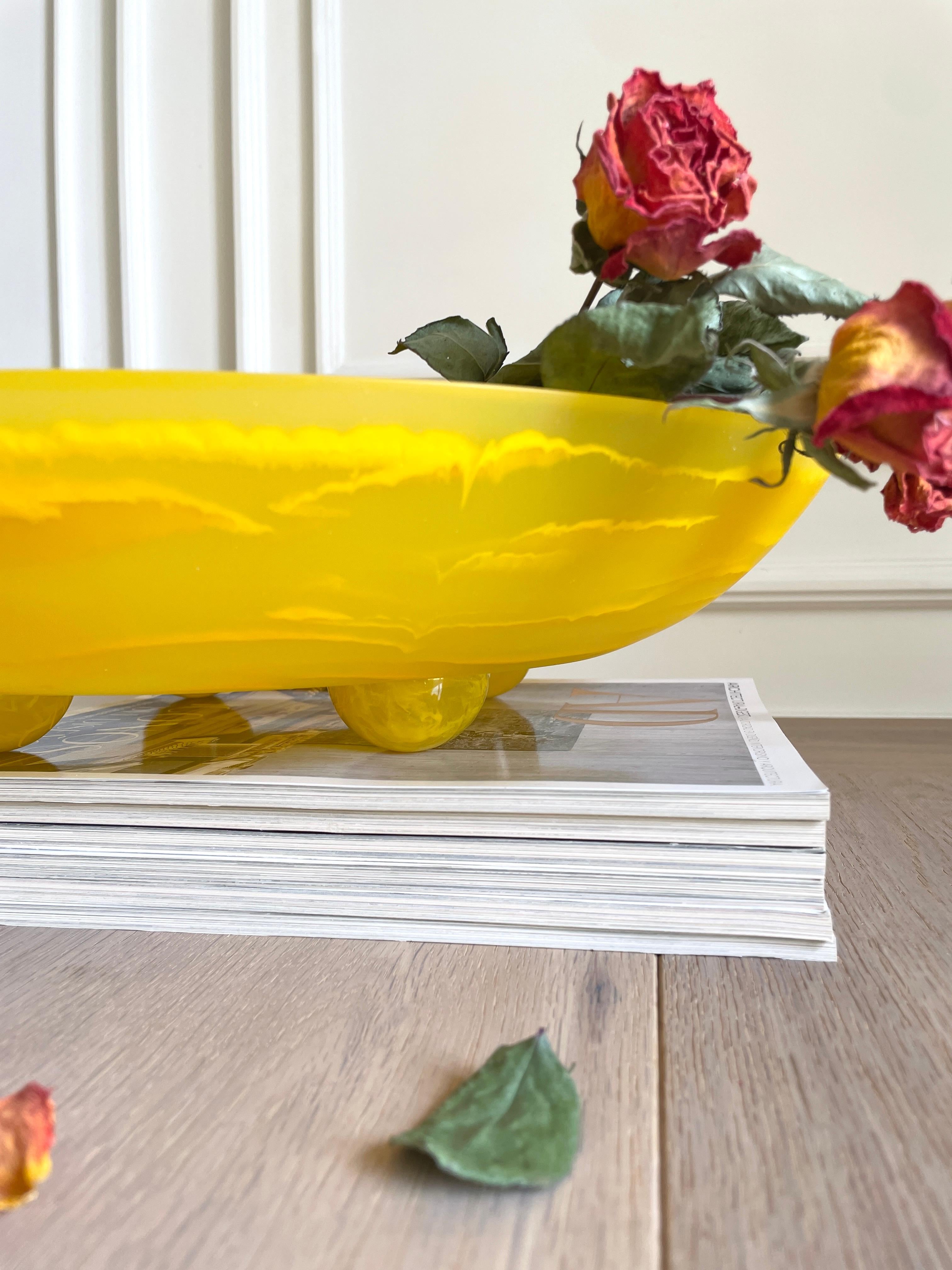 Modern XL Footed Resin Bowl Centerpiece in Yellow by Paola Valle For Sale