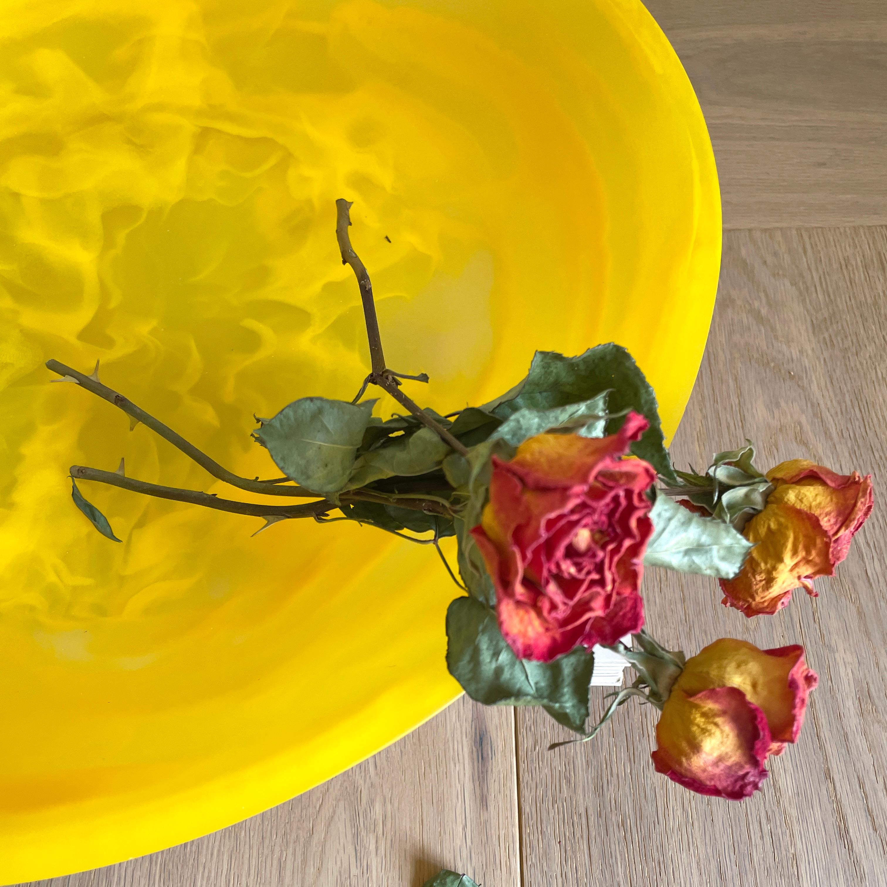 Mexican XL Footed Resin Bowl Centerpiece in Yellow by Paola Valle For Sale