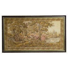 XL Gerahmte Aubusson Wandteppich Französisch Romantik Needlepoint 1930