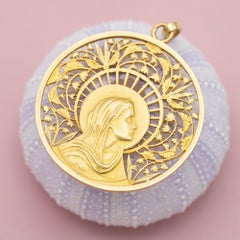 XL French 18k solid yellow gold Virgin Mary charm - Vintage religious pendant