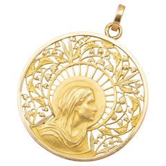 XL French 18k solid yellow gold Virgin Mary charm - Vintage religious pendant