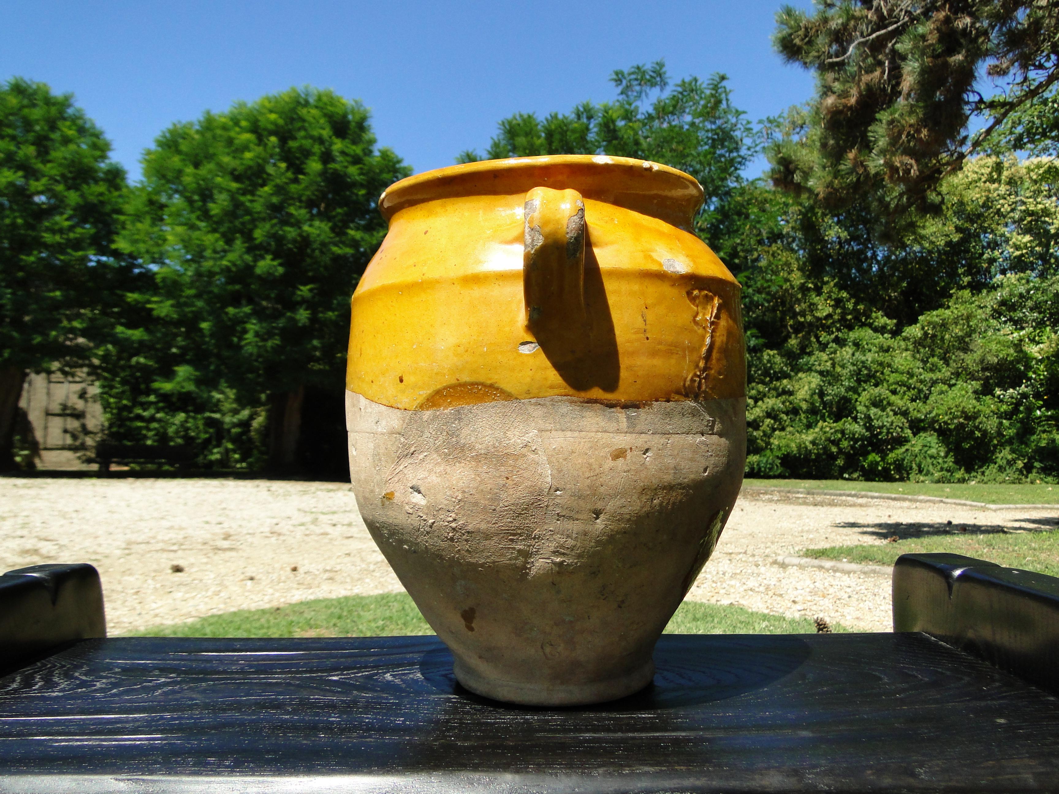 19th Century XL French Antique Confit Pot Redware Faience Yellowware Art Pottery 