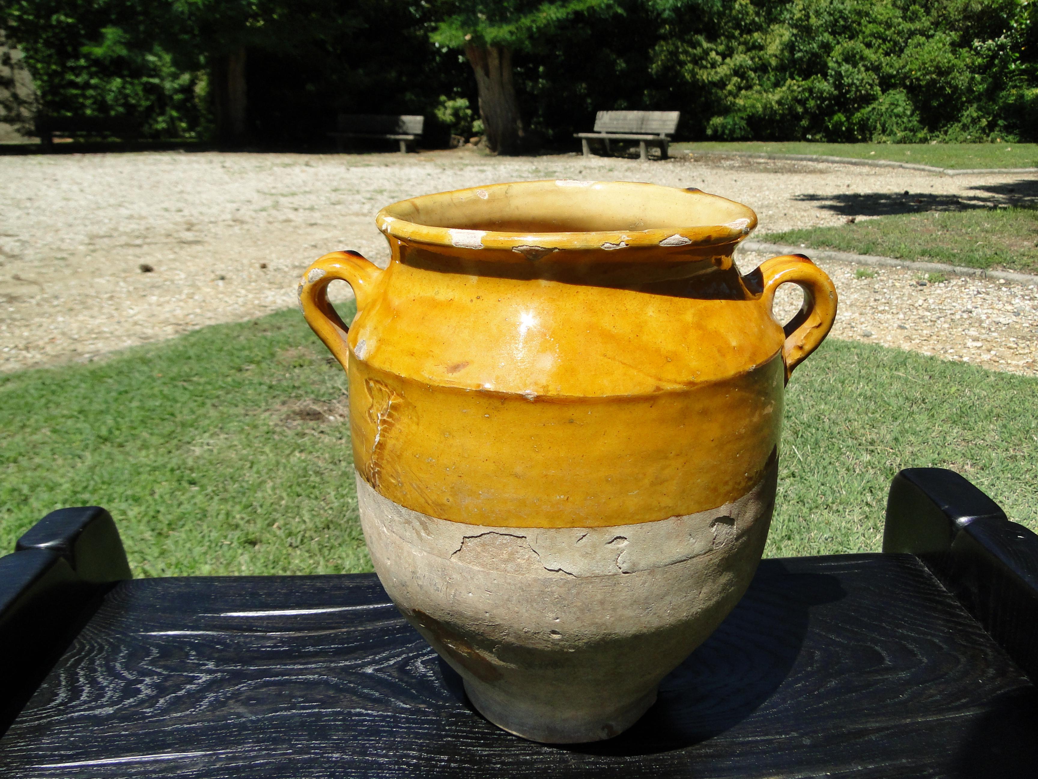 XL French Antique Confit Pot Redware Faience Yellowware Art Pottery  1