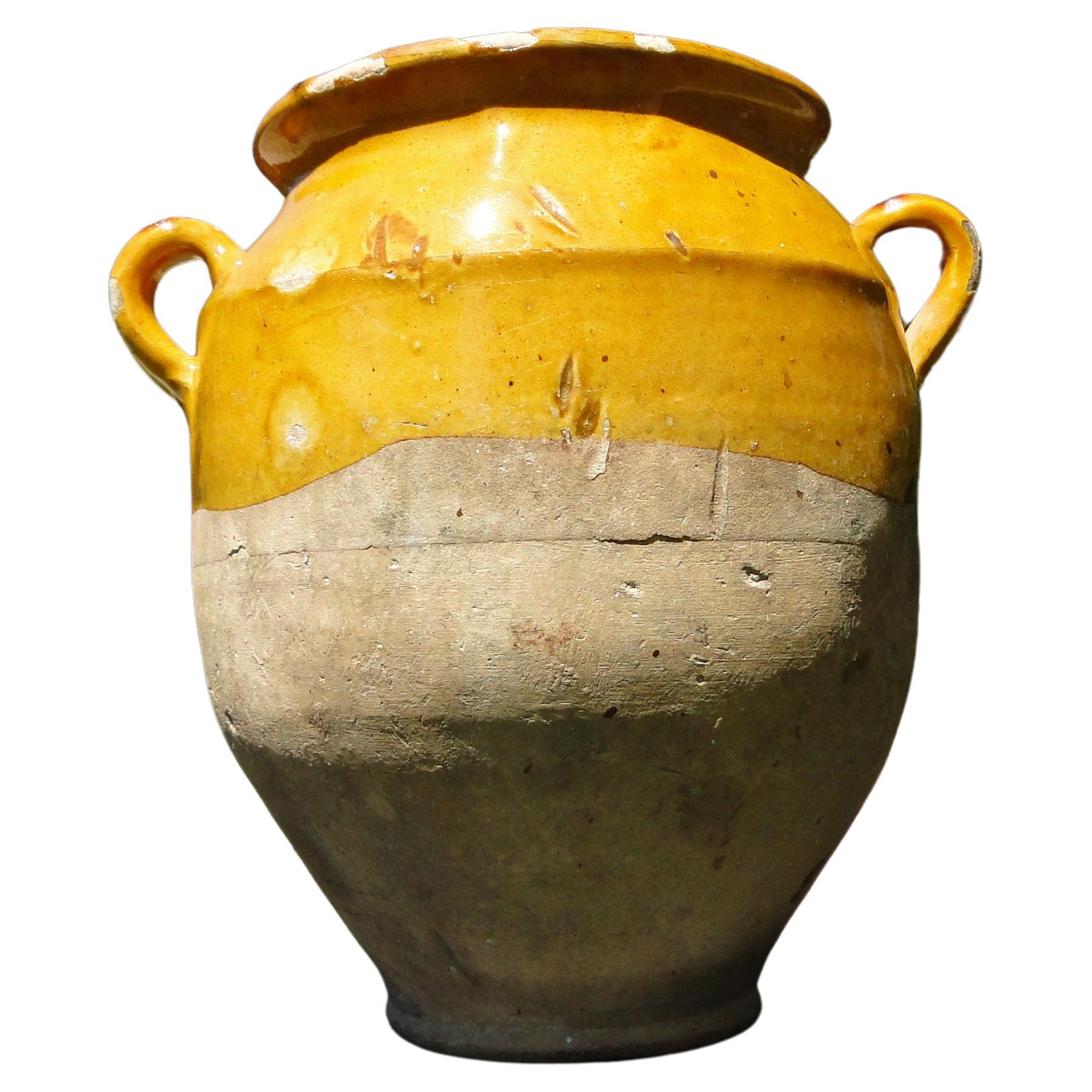 XL French Antique Confit Pot Redware Faience Yellowware Art Pottery 
