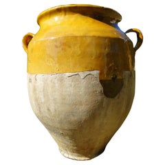 Französische antike Confit-Rotware Fayence Gelbware Kunst Keramik Topf XL