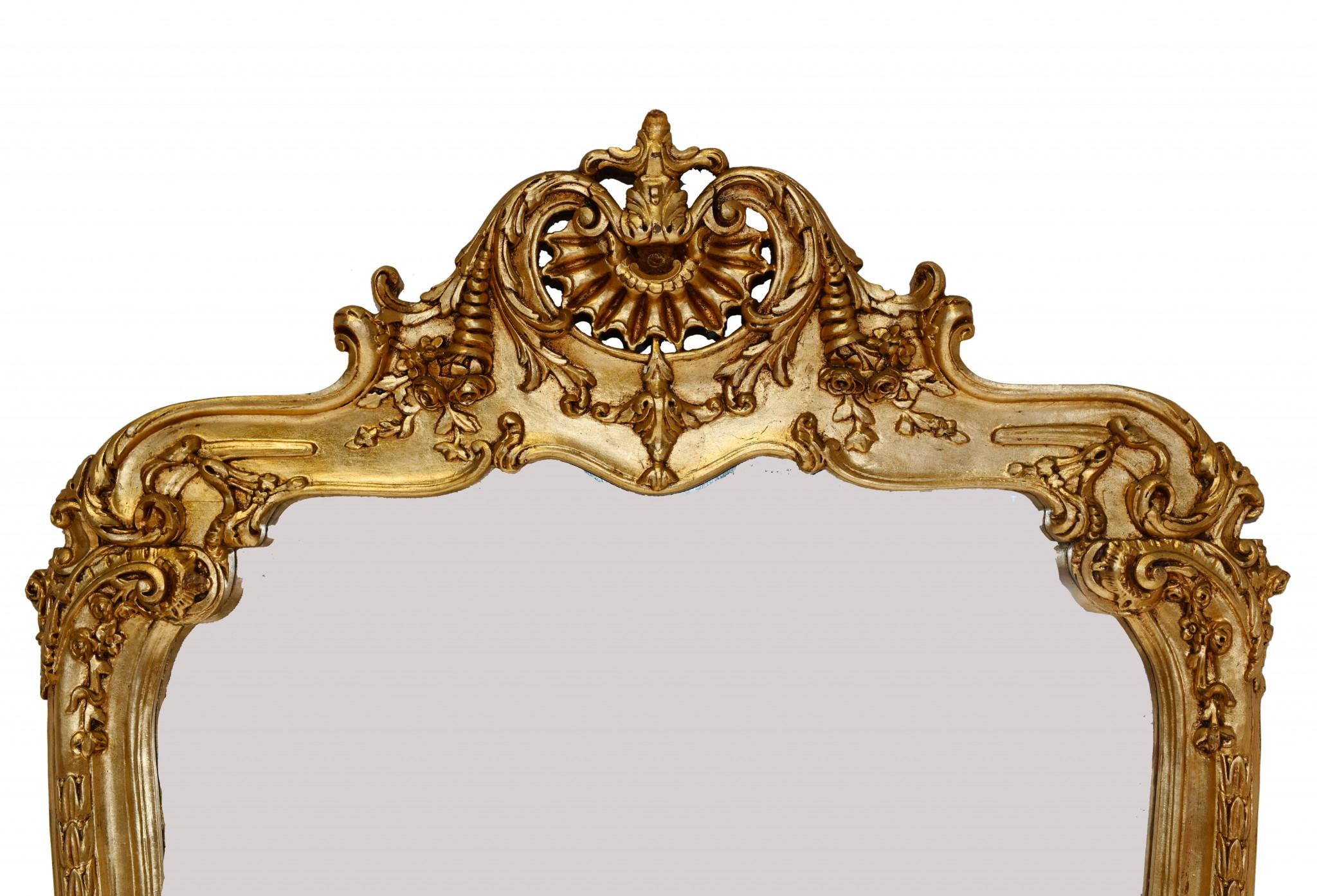 XL Specchio francese in legno dorato in piedi Rococo Pier Specchi 7 piedi in vendita 2