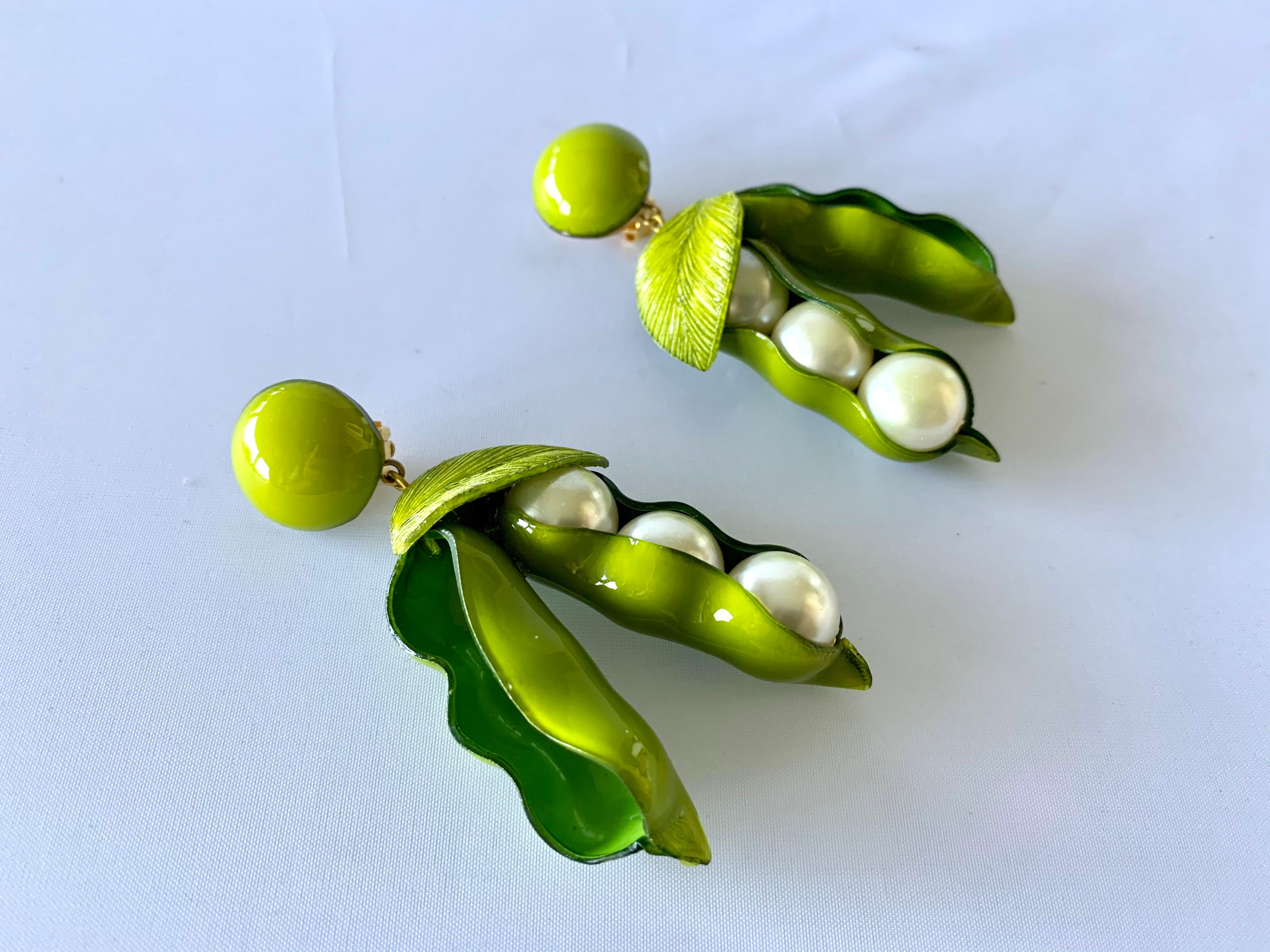 XL French Peapod Statement Earrings  In New Condition In Palm Springs, CA