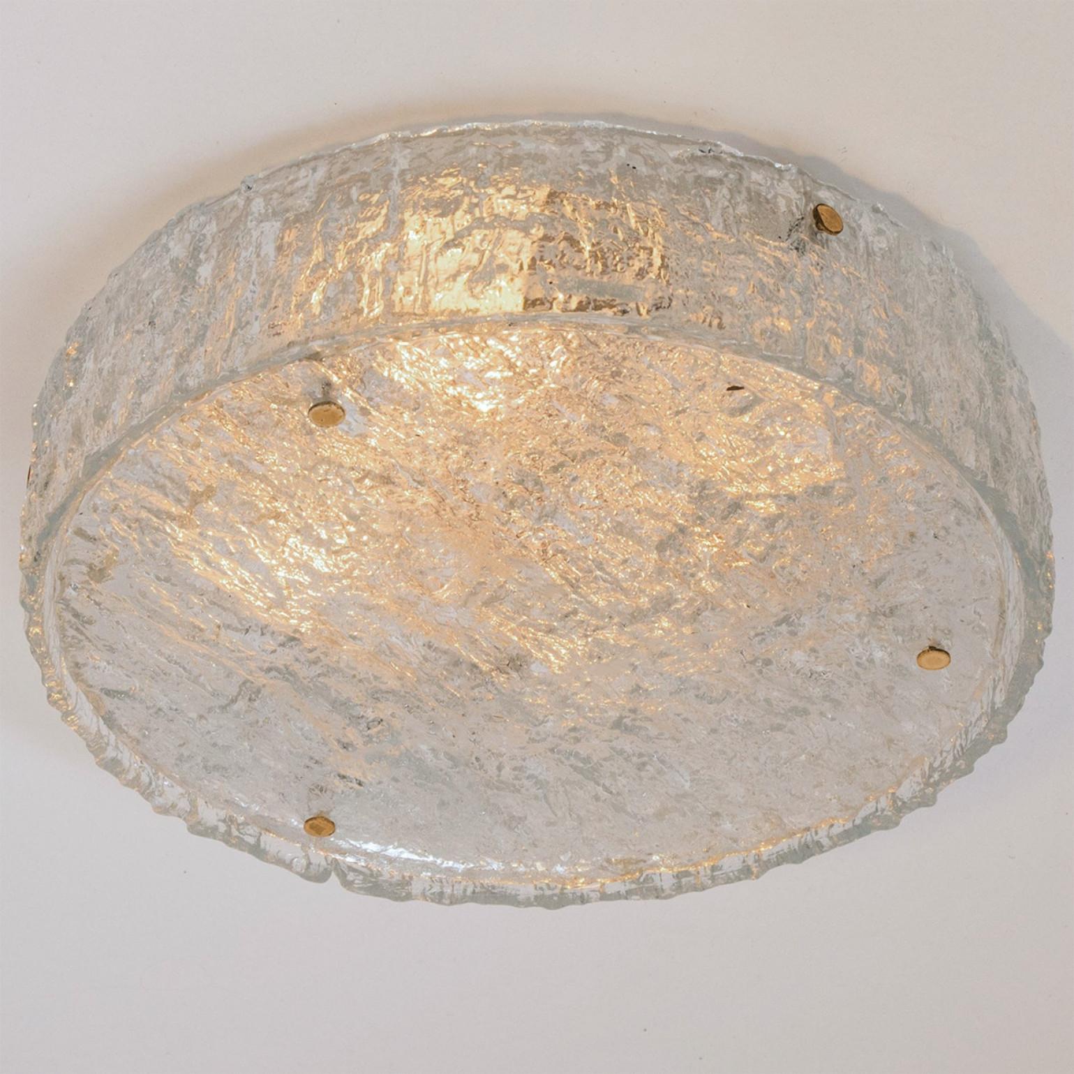 Mid-Century Modern XL Frosted Glass Flush Mount Ceiling Lamp by Kaiser, Germany, 1960s en vente