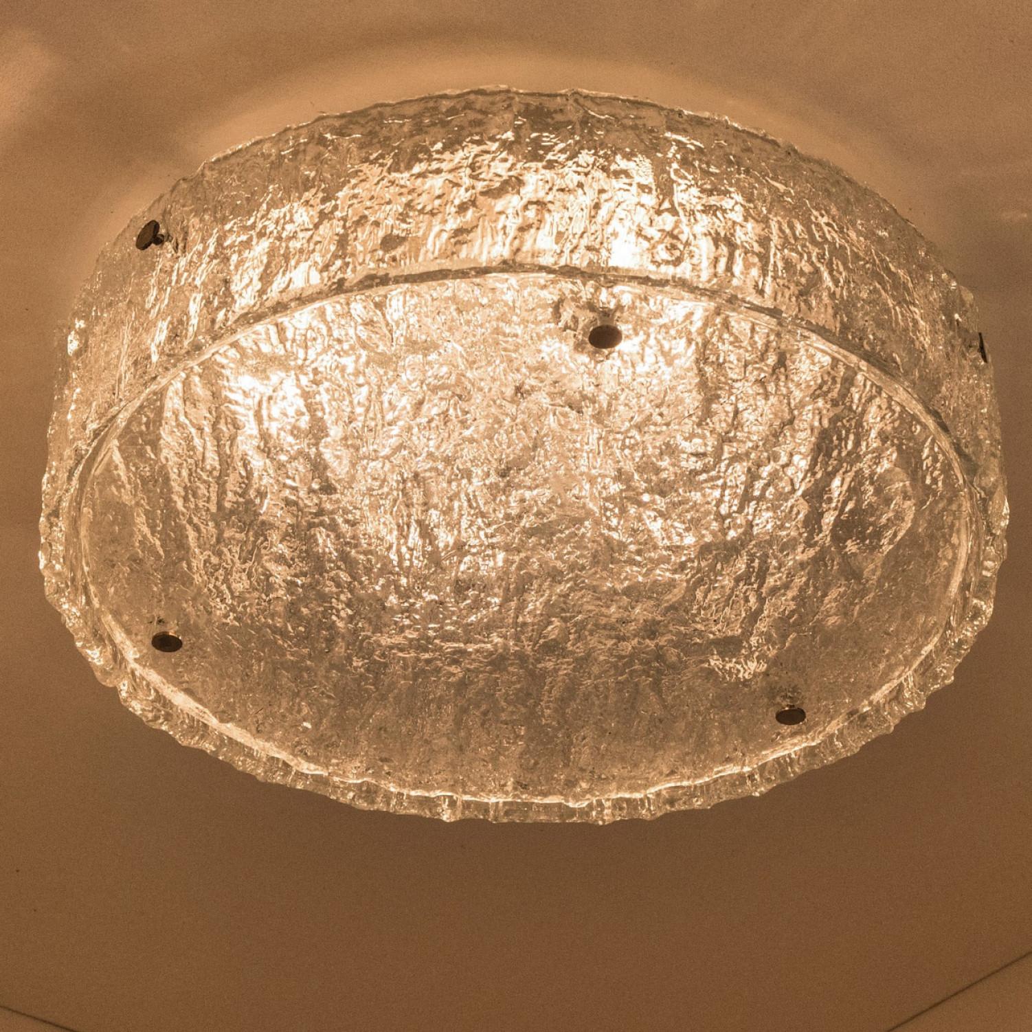 Milieu du XXe siècle XL Frosted Glass Flush Mount Ceiling Lamp by Kaiser, Germany, 1960s en vente