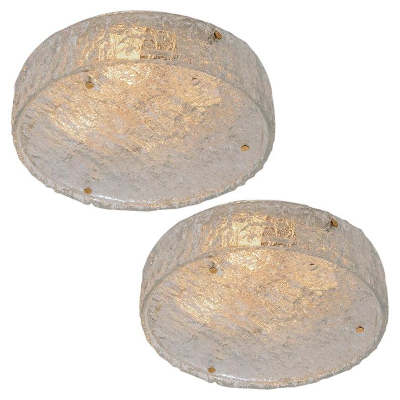 XL Frosted Glass Flush Mount Ceiling Lamp by Kaiser, Germany, 1960s