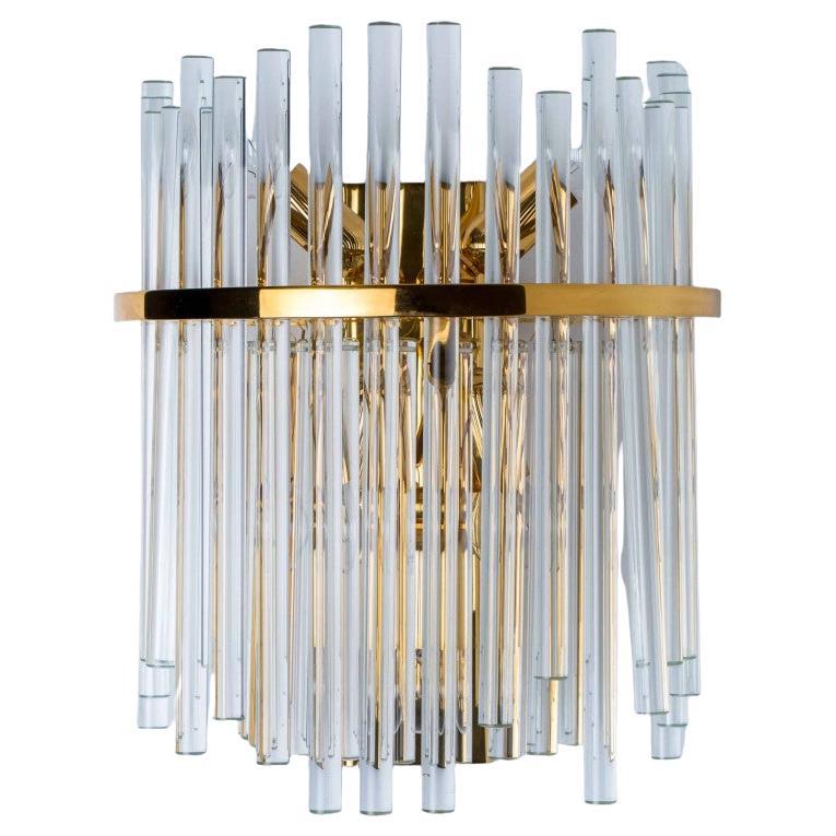 Lampada da parete XL in vetro e ottone dorato, Palme 1970s