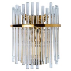 XL Glass and Gold Brass Wall Light, Palme 1970s