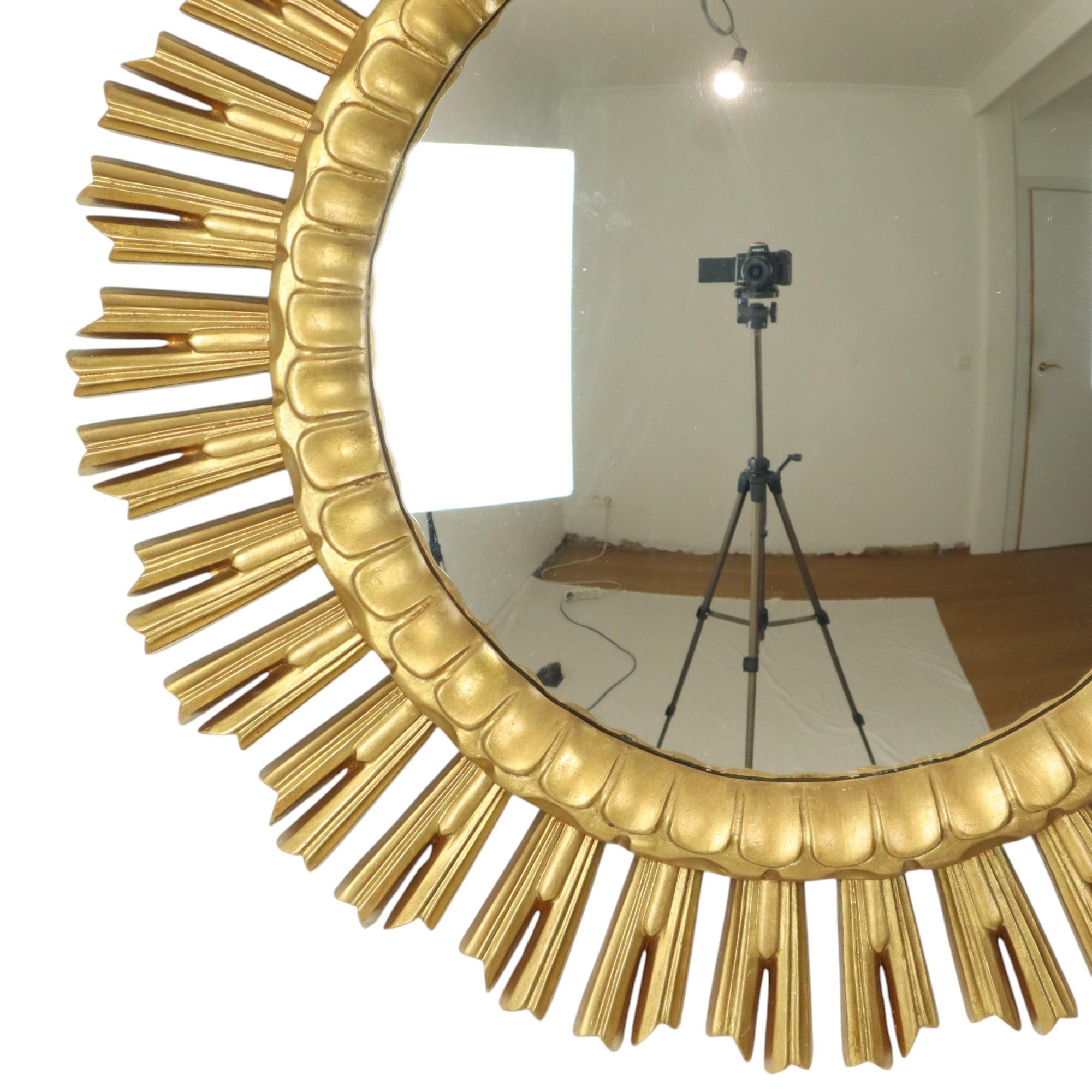 Hollywood Regency XL Specchio solare color oro Sunburst Occhio di strega in resina 60 cm in vendita