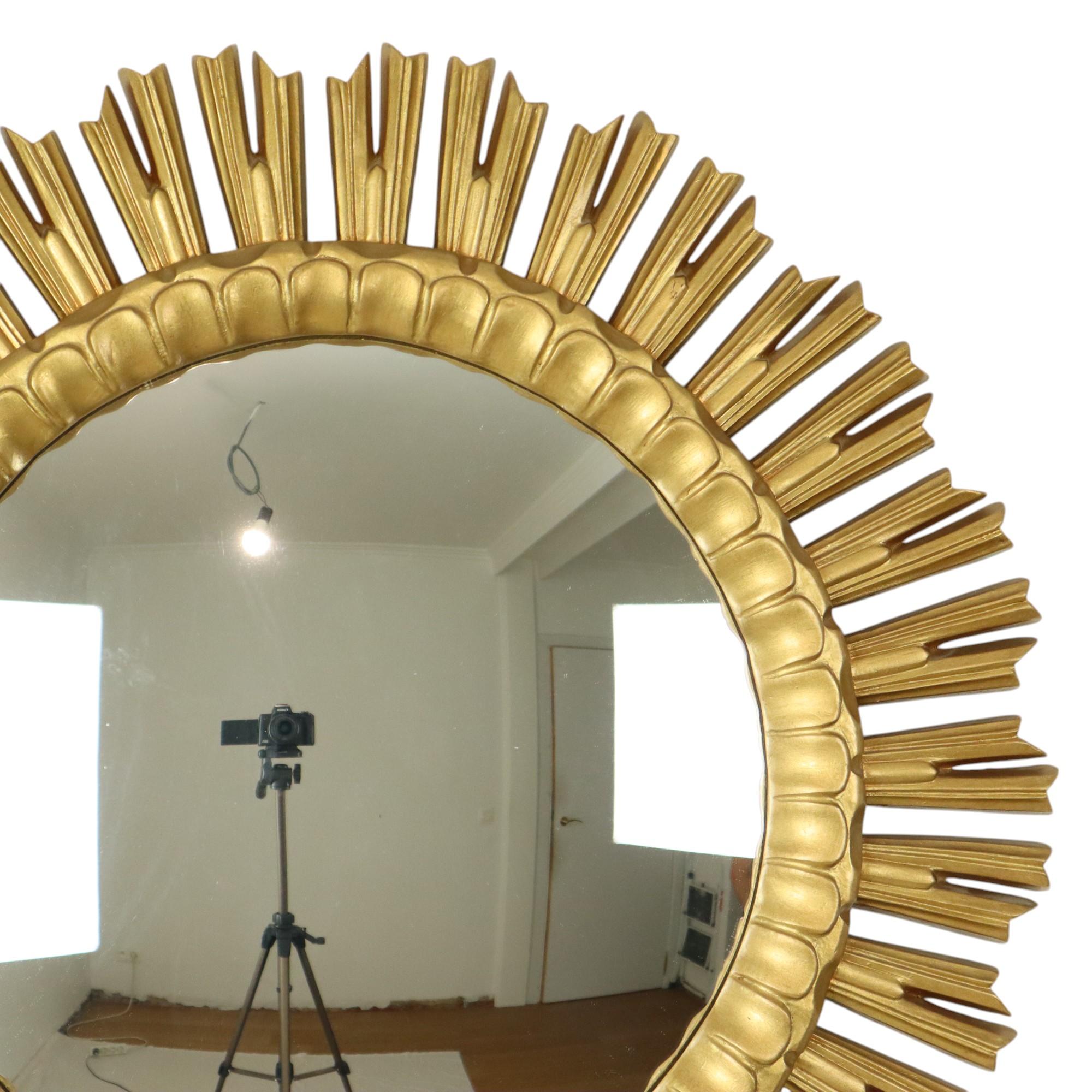 Belga XL Specchio solare color oro Sunburst Occhio di strega in resina 60 cm in vendita