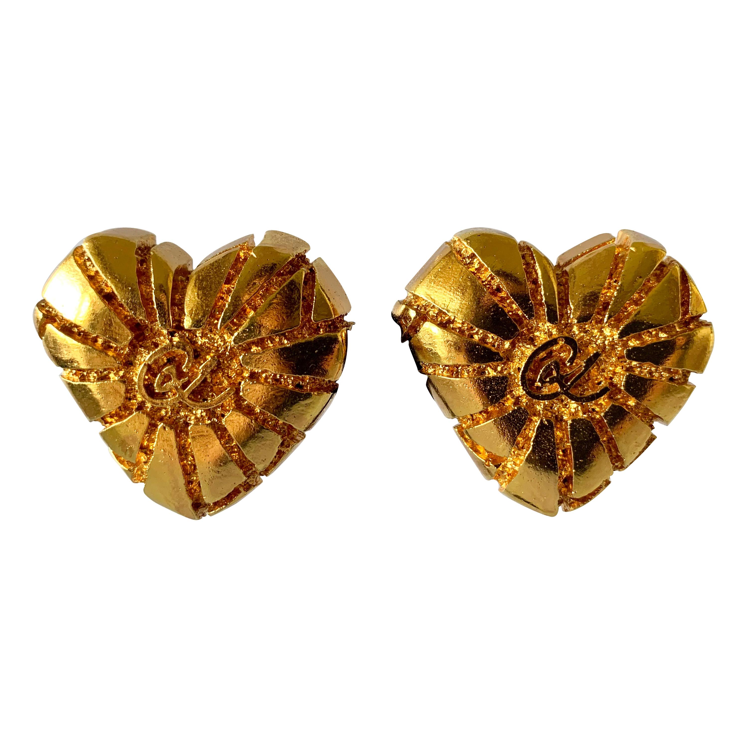 XL Gold Heart Christian Lacroix Earrings 