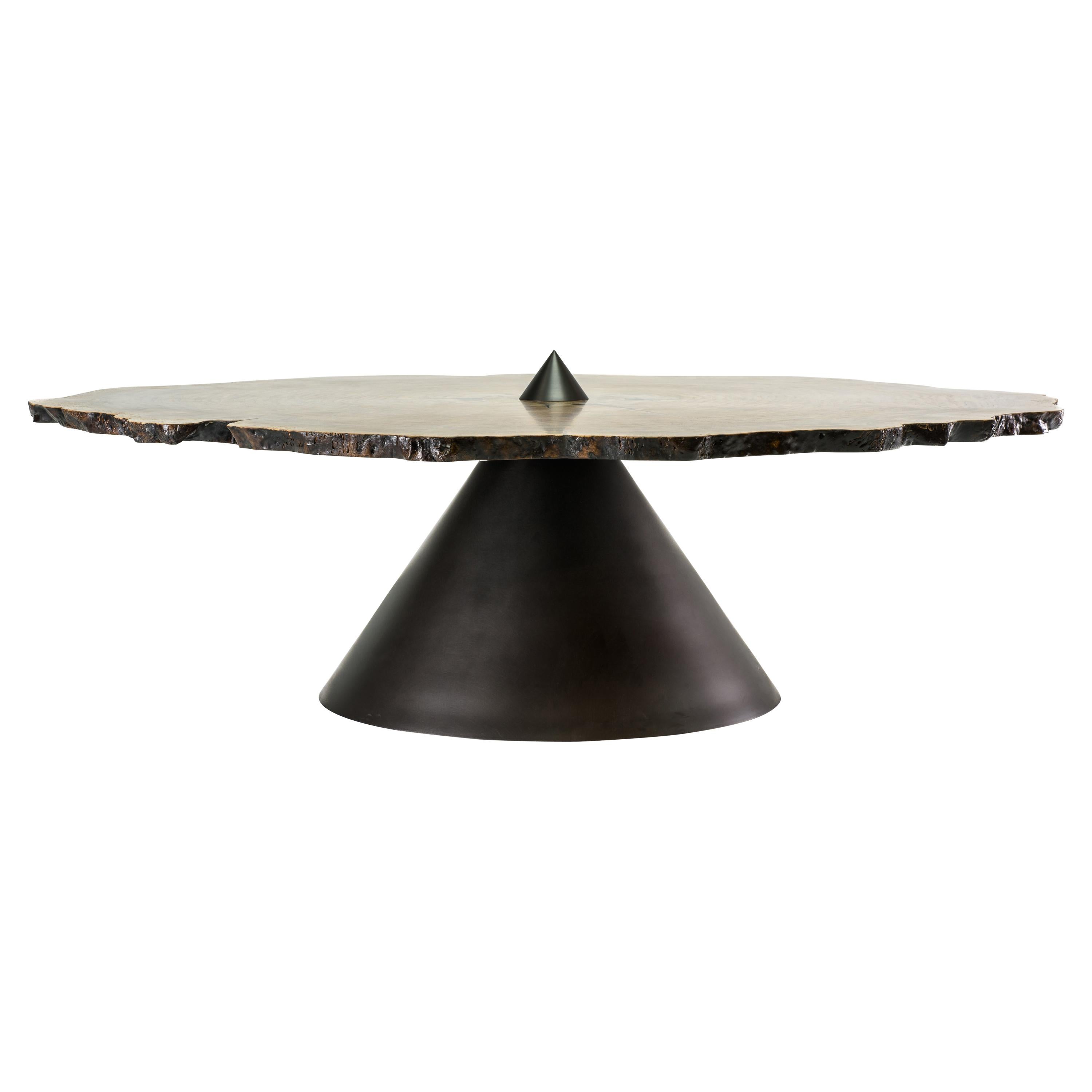XL HALO Coffee Table in Bastogne Walnut Slab w/ Blackened Bronze Base by EÆ For Sale