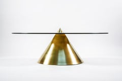 XL Halo Coffee Table w/ Polished Spun Bronze Base and Tempered Glass Top